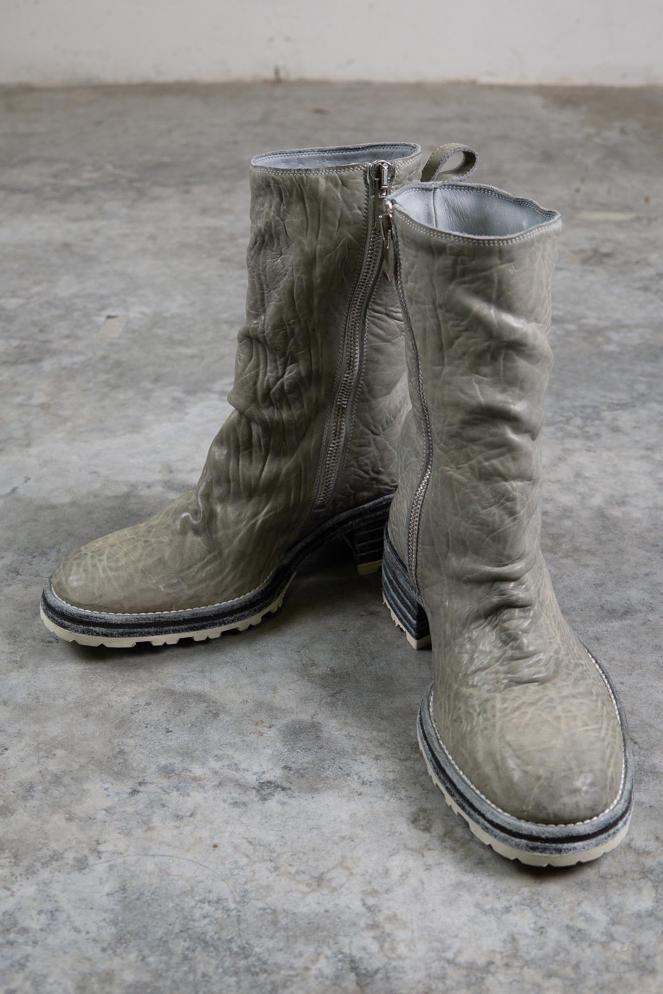 HORSE WHTE RG LEATHER SZ-1L SIDE ZIP LONG LINED #2LEATHER SOLES+VIBRAM  PIECE DYED