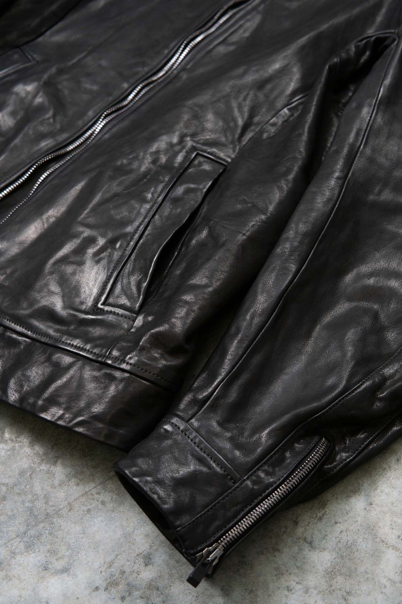 CALF SHOULDER LEATHER ZIP FRONT BLOUSON LINED SJ-1
