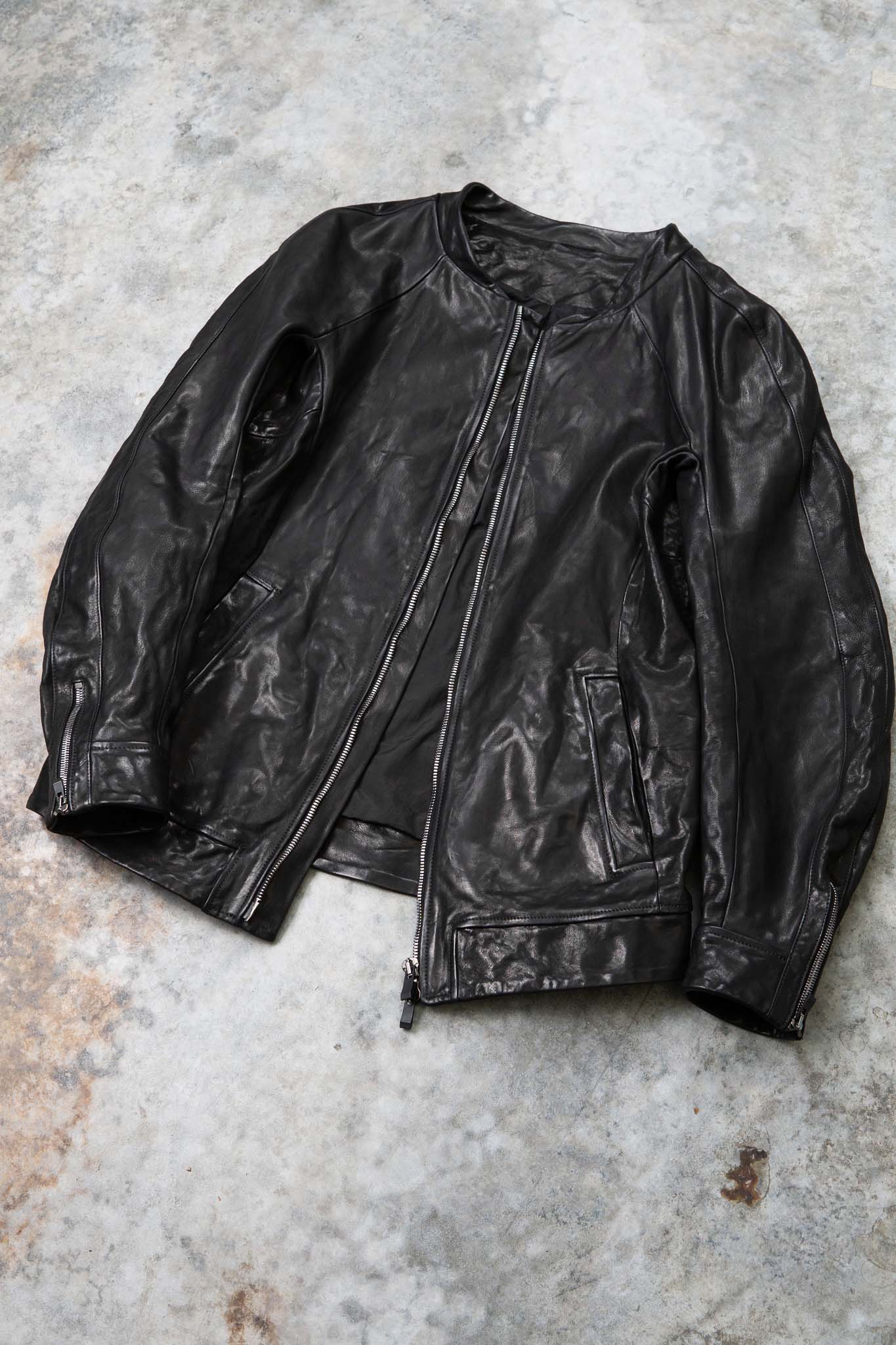 CALF SHOULDER LEATHER ZIP FRONT BLOUSON LINED SJ-1