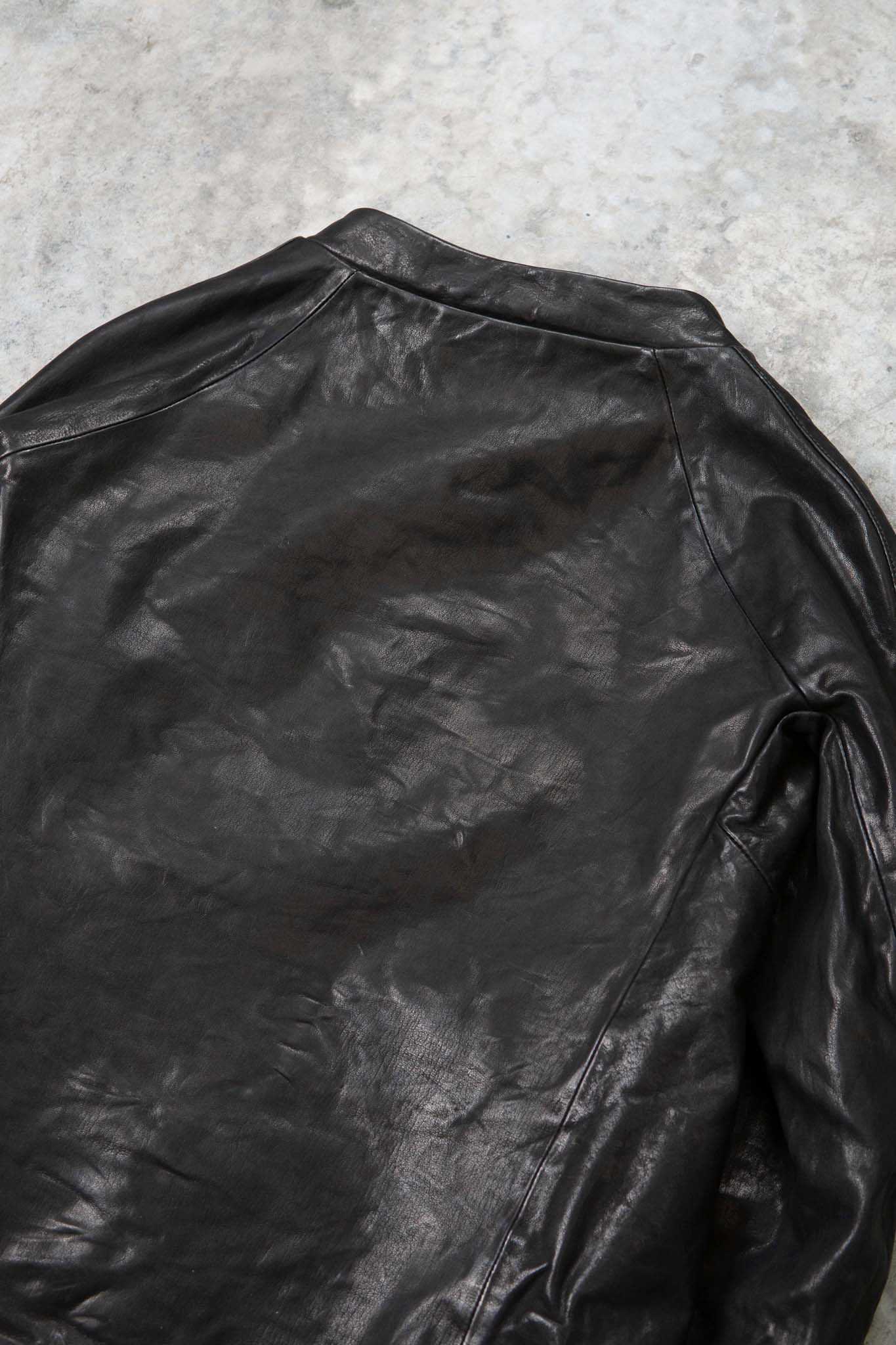 CALF SHOULDER LEATHER ZIP FRONT BLOUSON LINED SJ-1