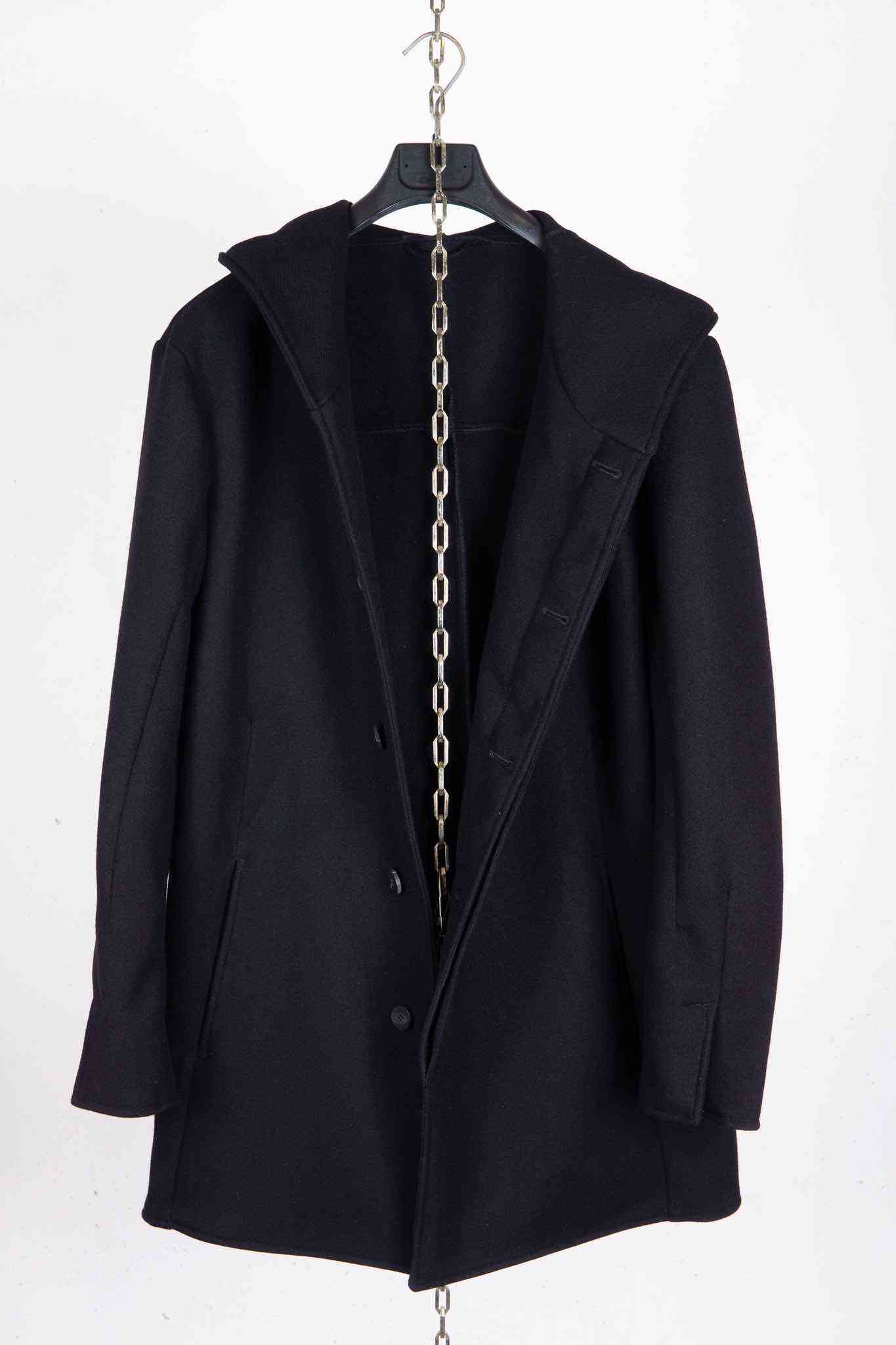 VIRGIN WOOL 100% W/BREAST HOODED BUTTON COAT LINED