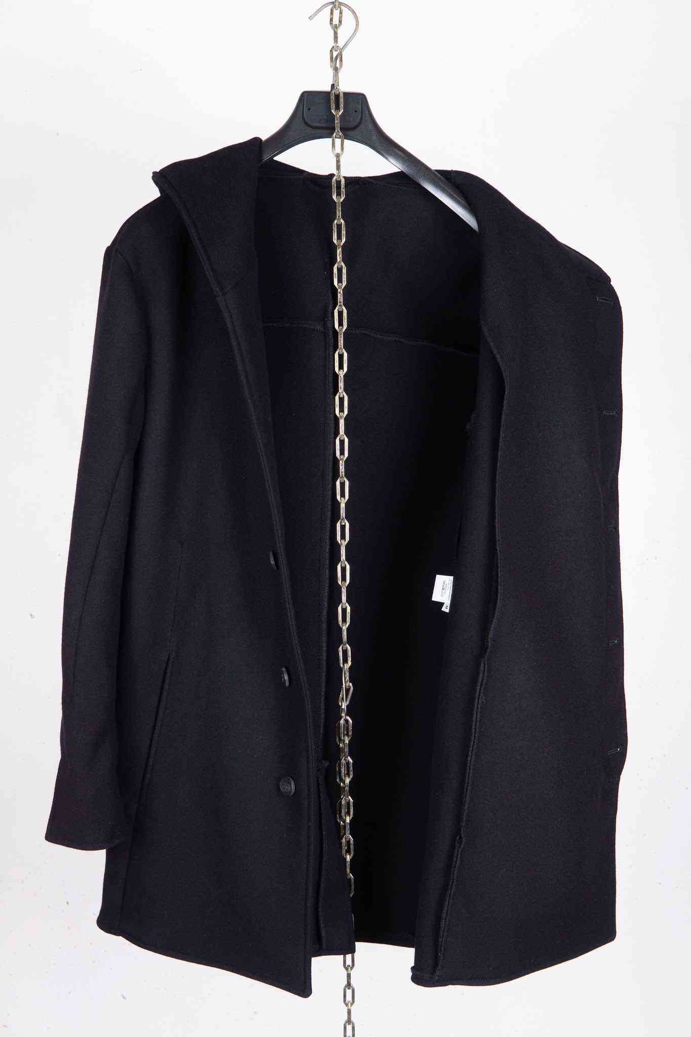 VIRGIN WOOL 100% W/BREAST HOODED BUTTON COAT LINED