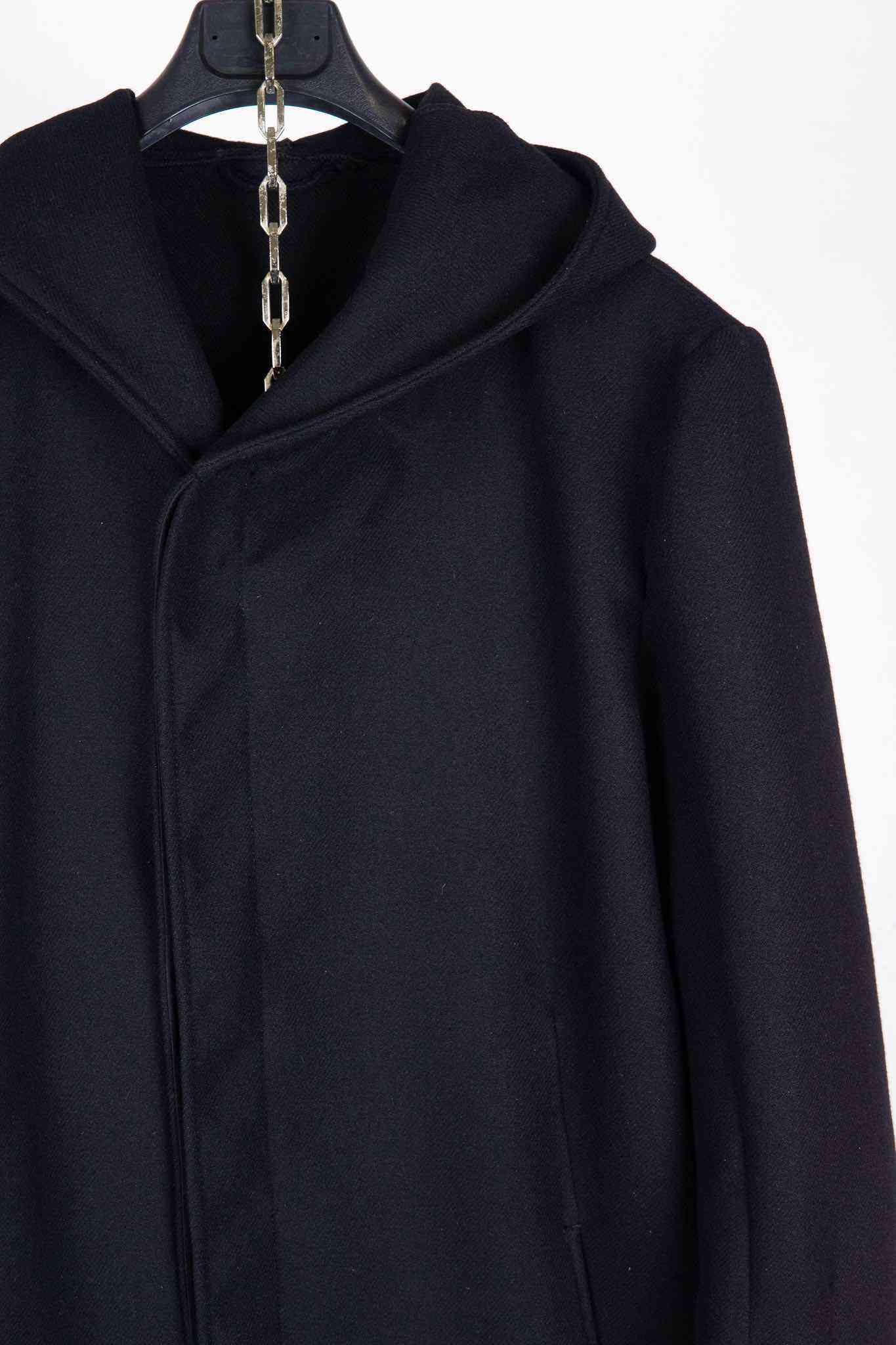 VIRGIN WOOL 100% W/BREAST HOODED BUTTON COAT LINED