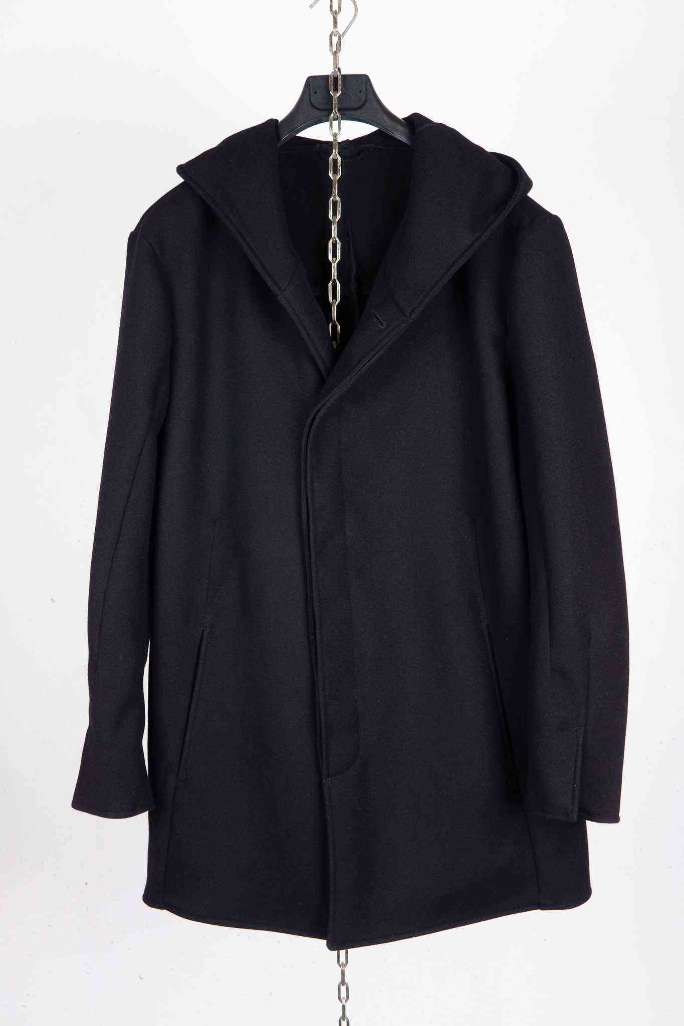 VIRGIN WOOL 100% W/BREAST HOODED BUTTON COAT LINED