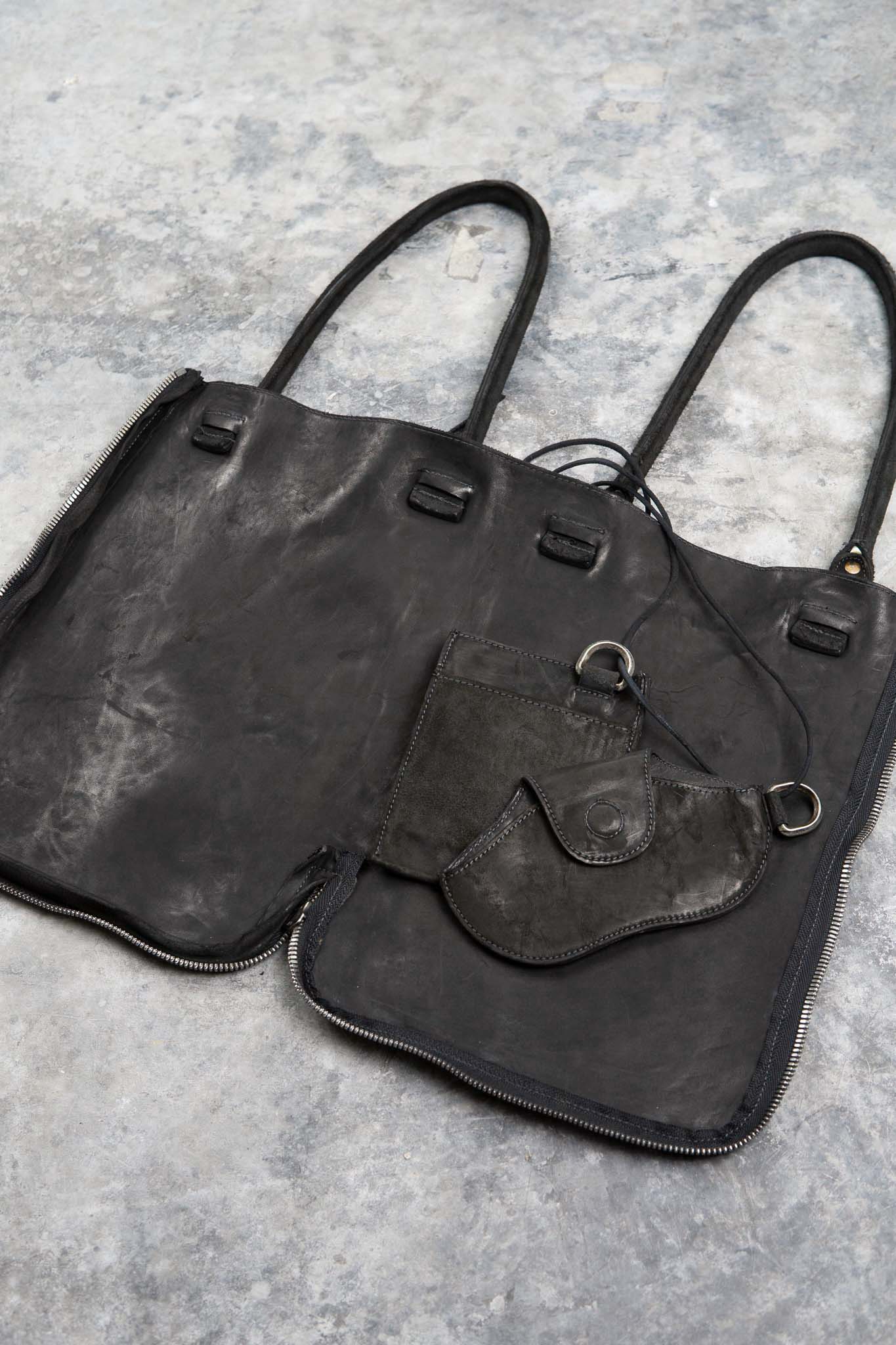 HORSE BUTT LEATHER BAG TOTO WB-1 UNLINED WITH SMALL PURSE AND GLASSES CASE PIECE DYED