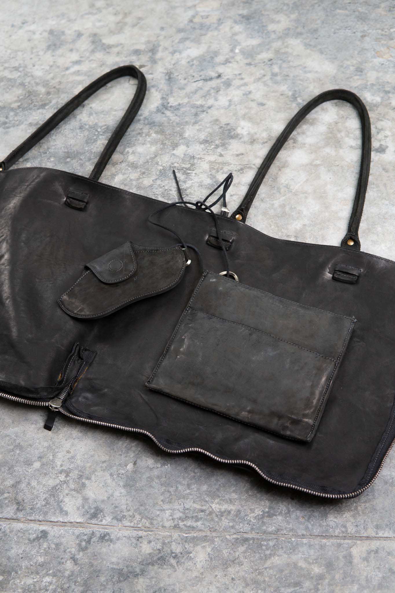 HORSE BUTT LEATHER BAG TOTO WB-2 UNLINED  WITH MEDIUM PURSE AND GLASSES CASE PIECE DYED