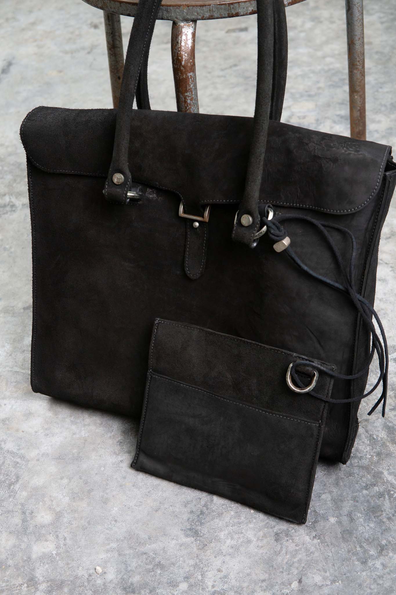 HORSE BUTT LEATHER BAG TOTO WB-3 UNLINED WITH MEDIUM PURSE PIECE DYED