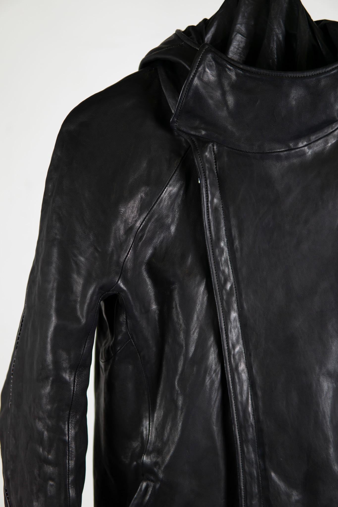 HEAVY WEIGHT SHEEP LEATHER ZIP FRONT HOODED BLOUSON LINED SJ-4