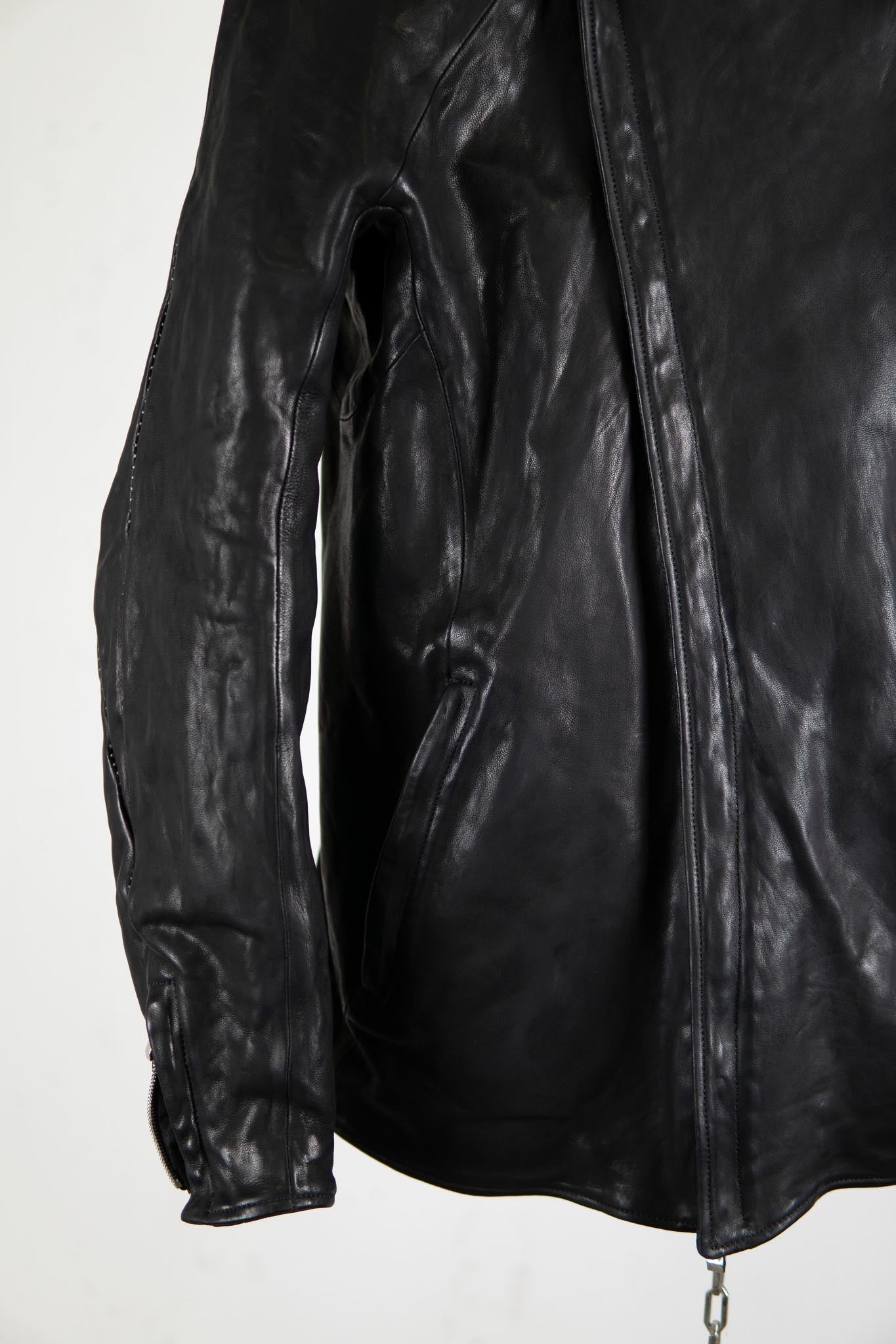 HEAVY WEIGHT SHEEP LEATHER ZIP FRONT HOODED BLOUSON LINED SJ-4