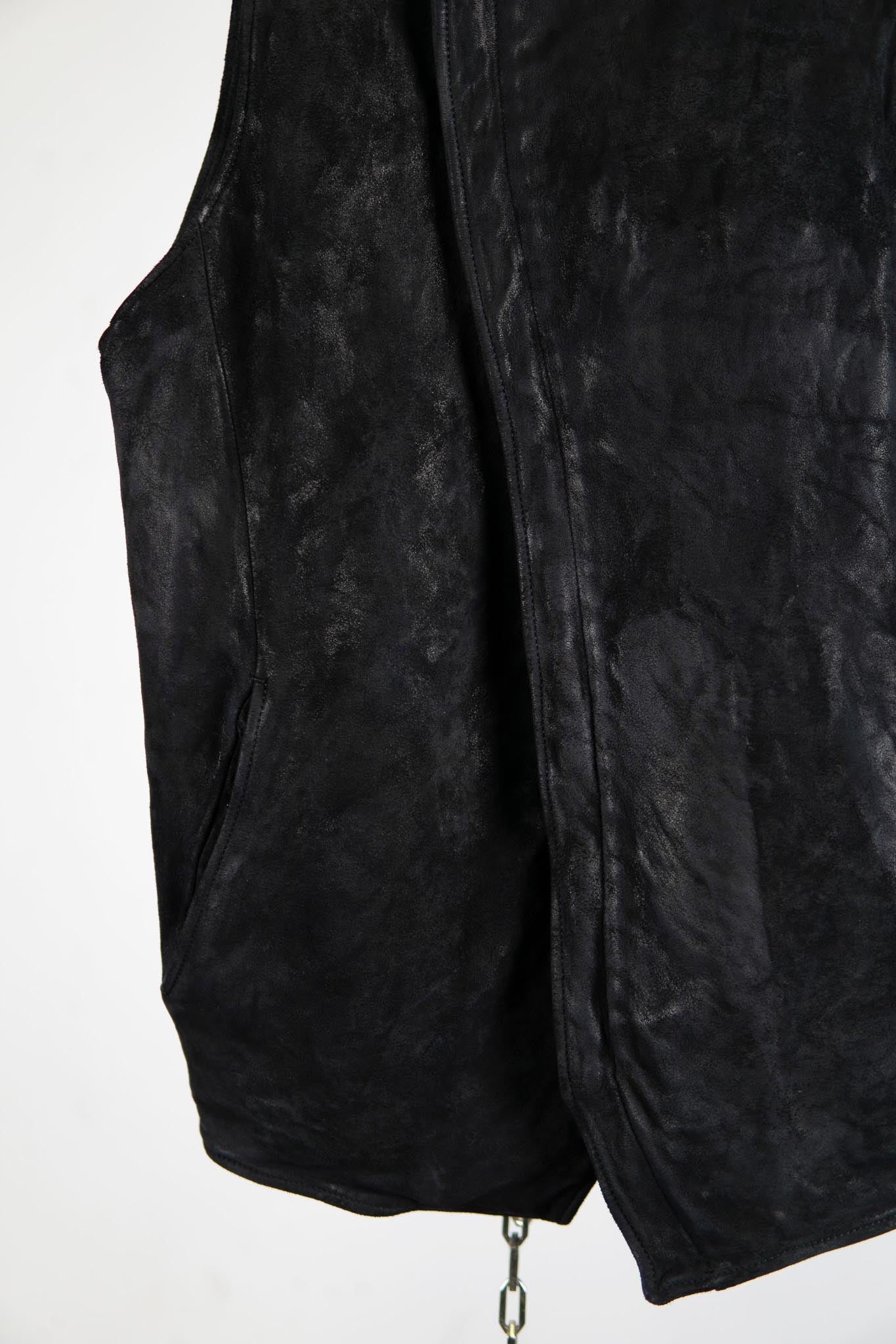 HEAVY WEIGHT SHEEP LEATHER HIGH COLLAR ZIP VEST LINED HV-1