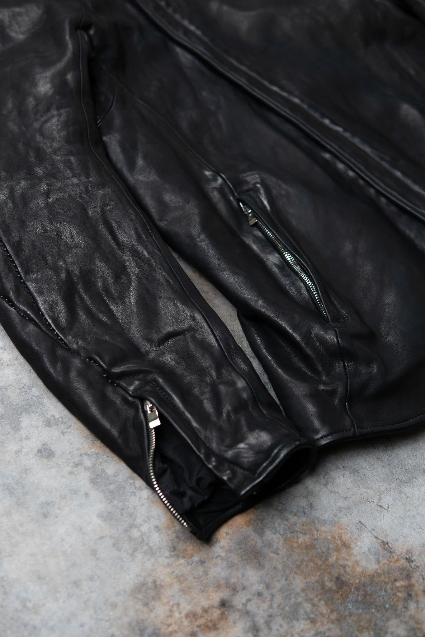 HEAVY WEIGHT SHEEP LEATHER ZIP FRONT HOODED BLOUSON LINED SJ-4