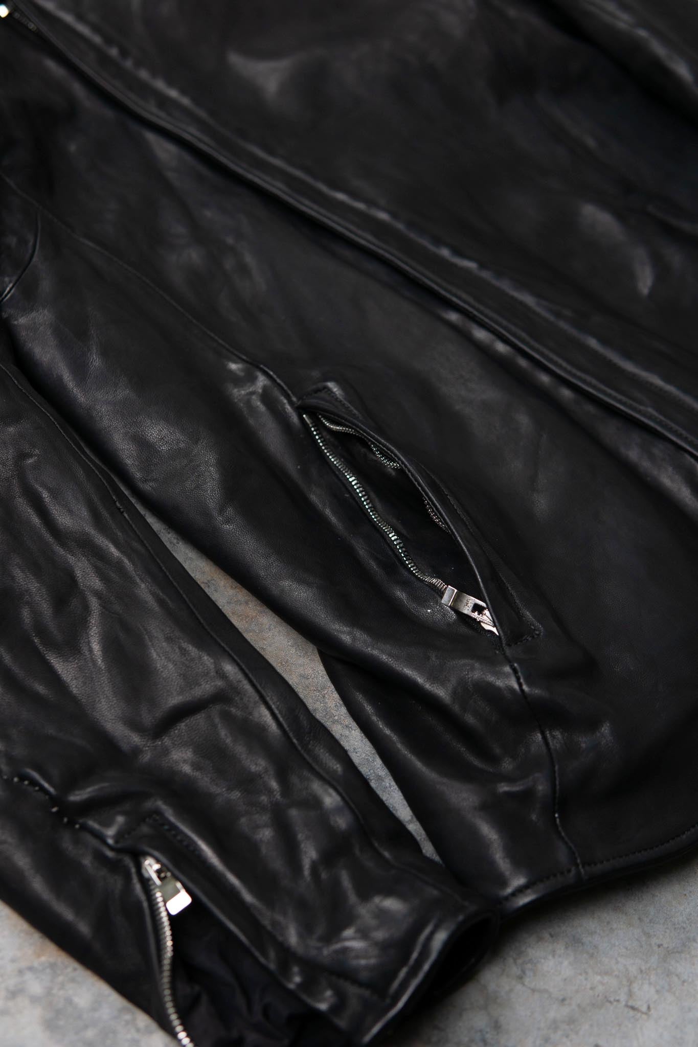 HEAVY WEIGHT SHEEP LEATHER ZIP FRONT HOODED BLOUSON LINED SJ-4