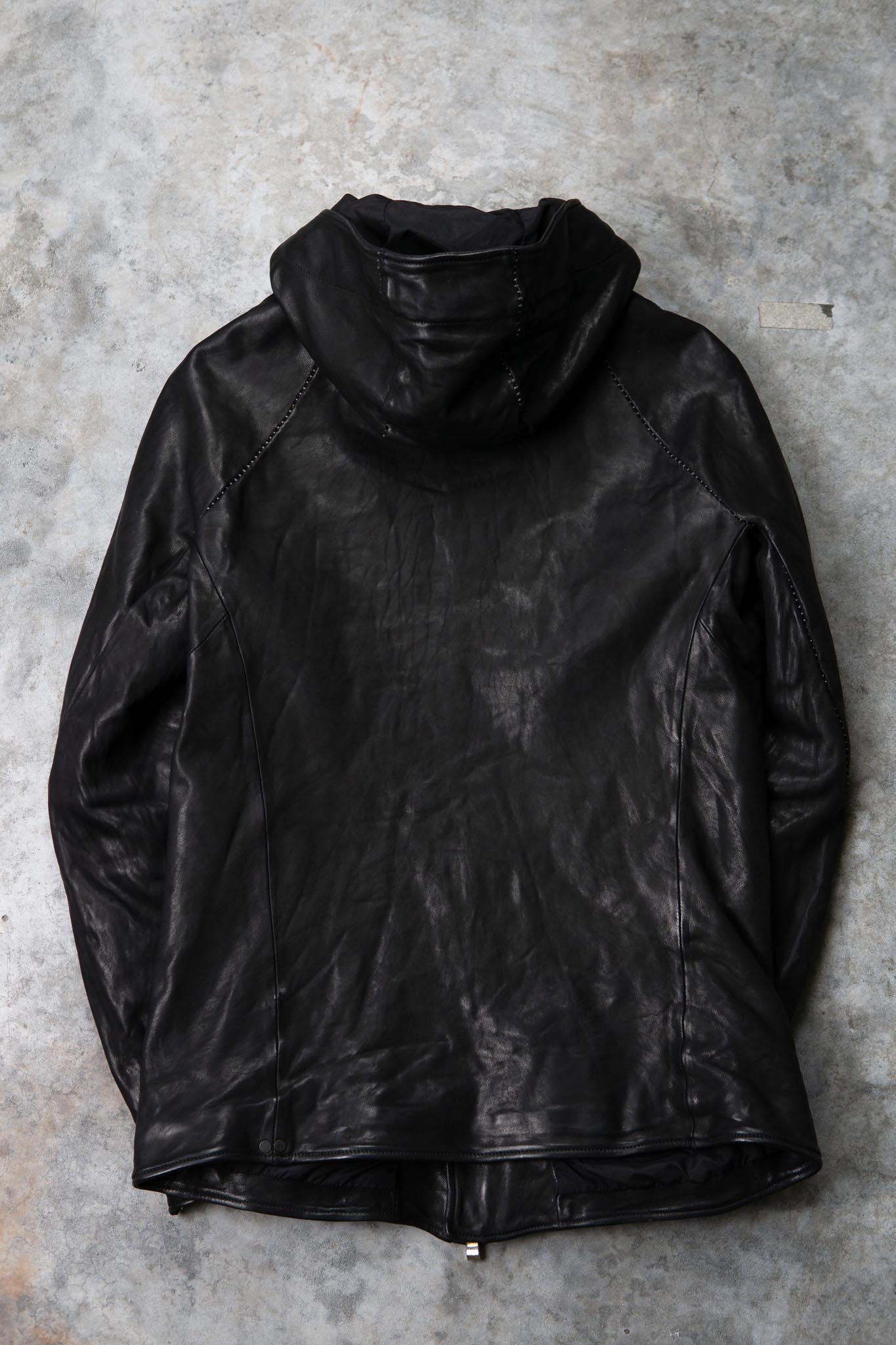 HEAVY WEIGHT SHEEP LEATHER ZIP FRONT HOODED BLOUSON LINED SJ-4