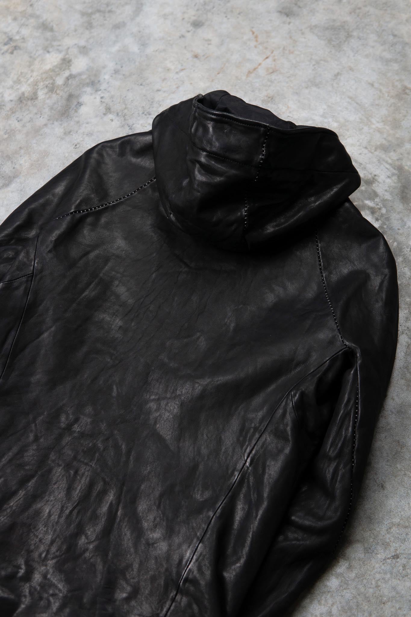 HEAVY WEIGHT SHEEP LEATHER ZIP FRONT HOODED BLOUSON LINED SJ-4