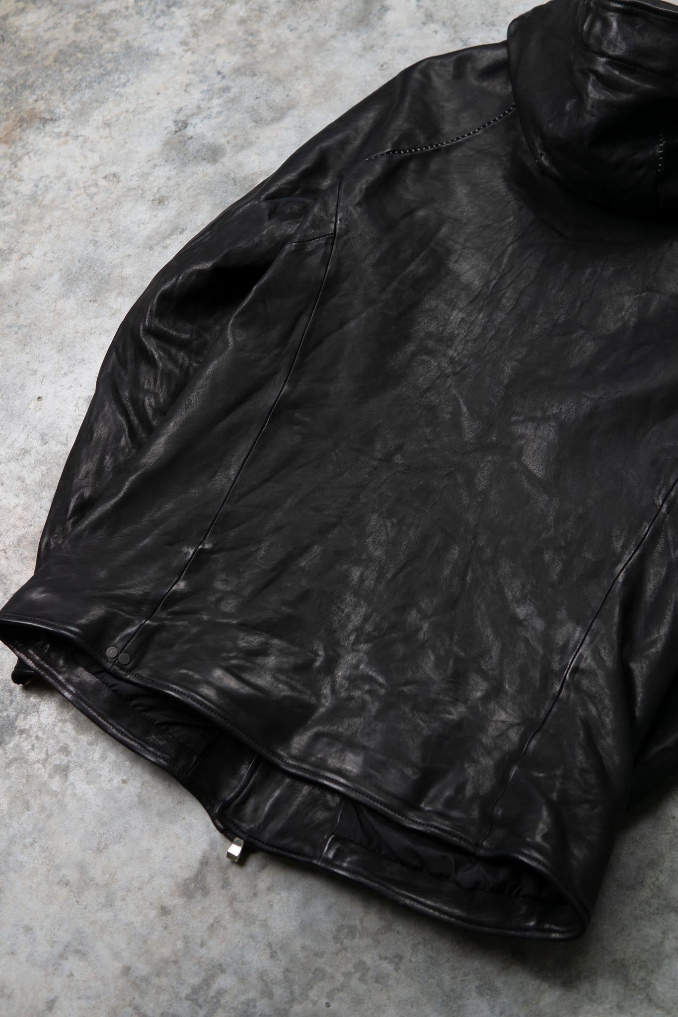 HEAVY WEIGHT SHEEP LEATHER ZIP FRONT HOODED BLOUSON LINED SJ-4