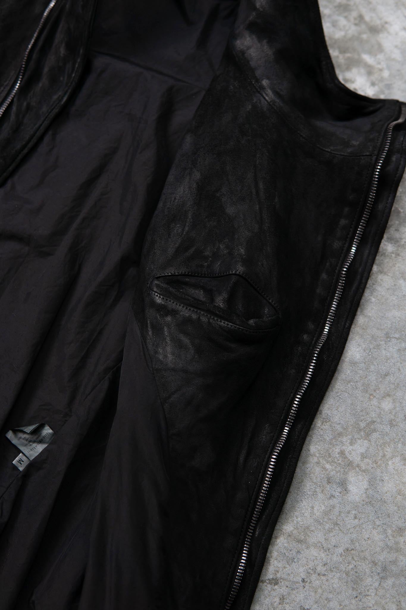 HEAVY WEIGHT SHEEP LEATHER HIGH COLLAR ZIP VEST LINED HV-1