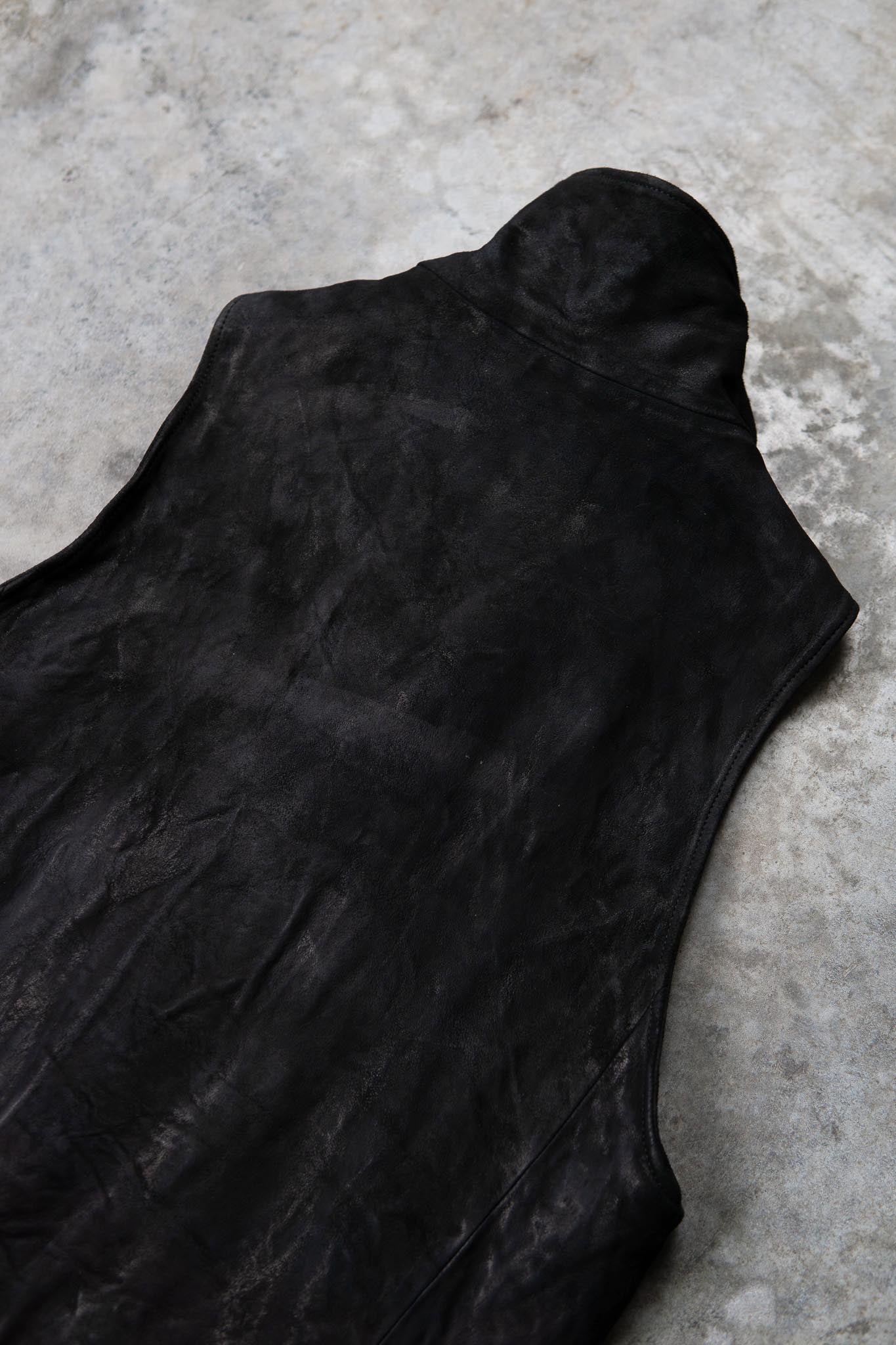 HEAVY WEIGHT SHEEP LEATHER HIGH COLLAR ZIP VEST LINED HV-1