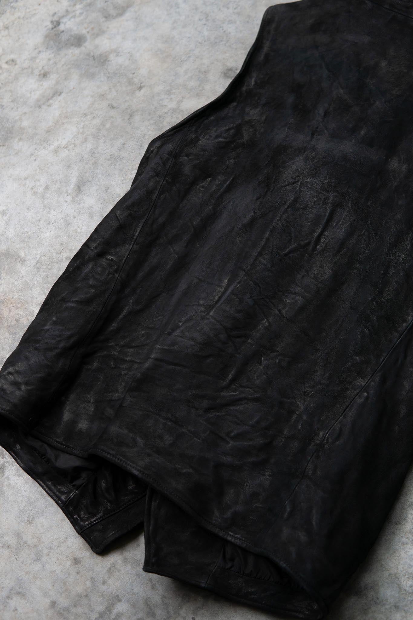 HEAVY WEIGHT SHEEP LEATHER HIGH COLLAR ZIP VEST LINED HV-1