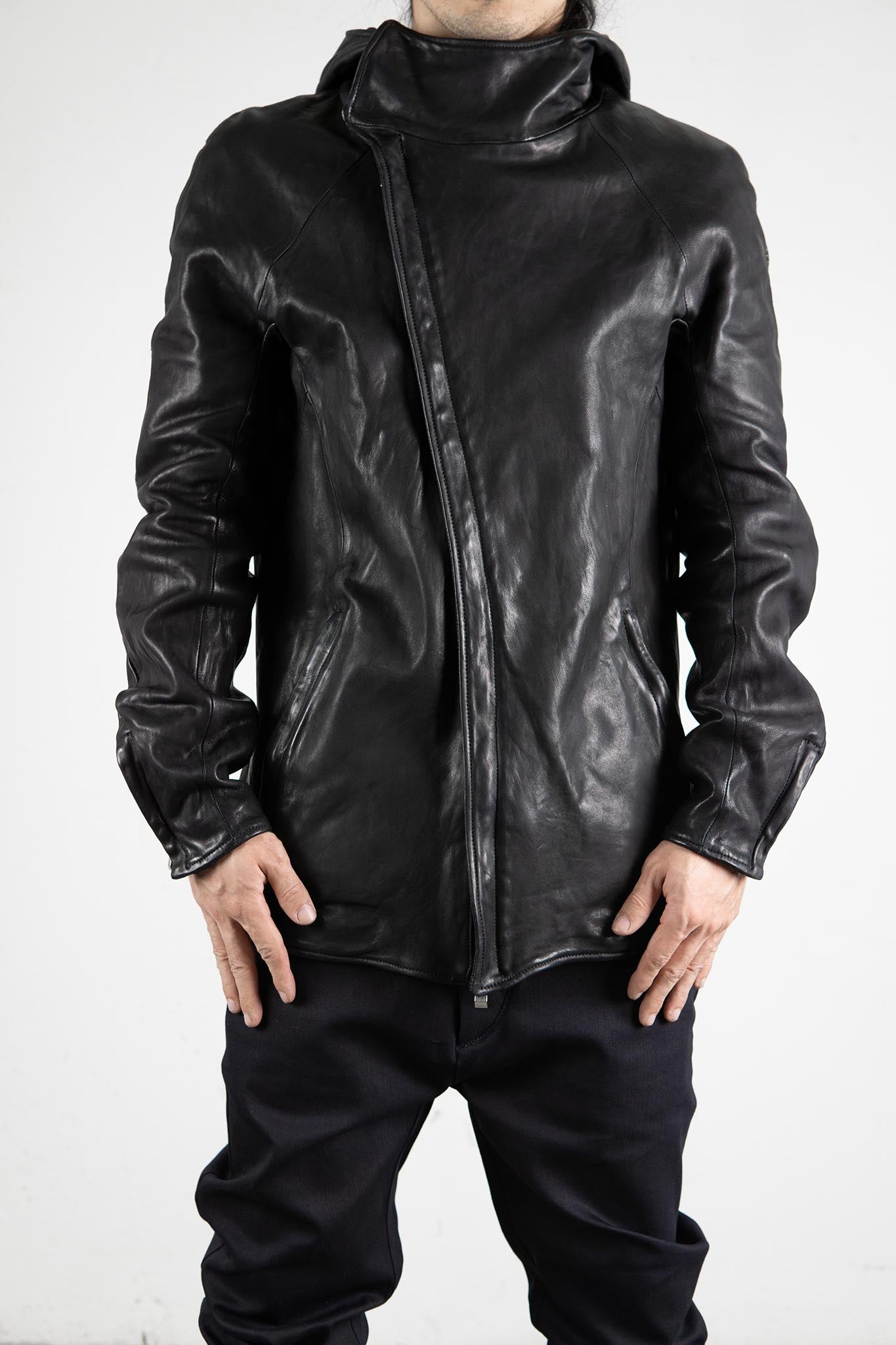 HEAVY WEIGHT SHEEP LEATHER ZIP FRONT HOODED BLOUSON LINED SJ-4