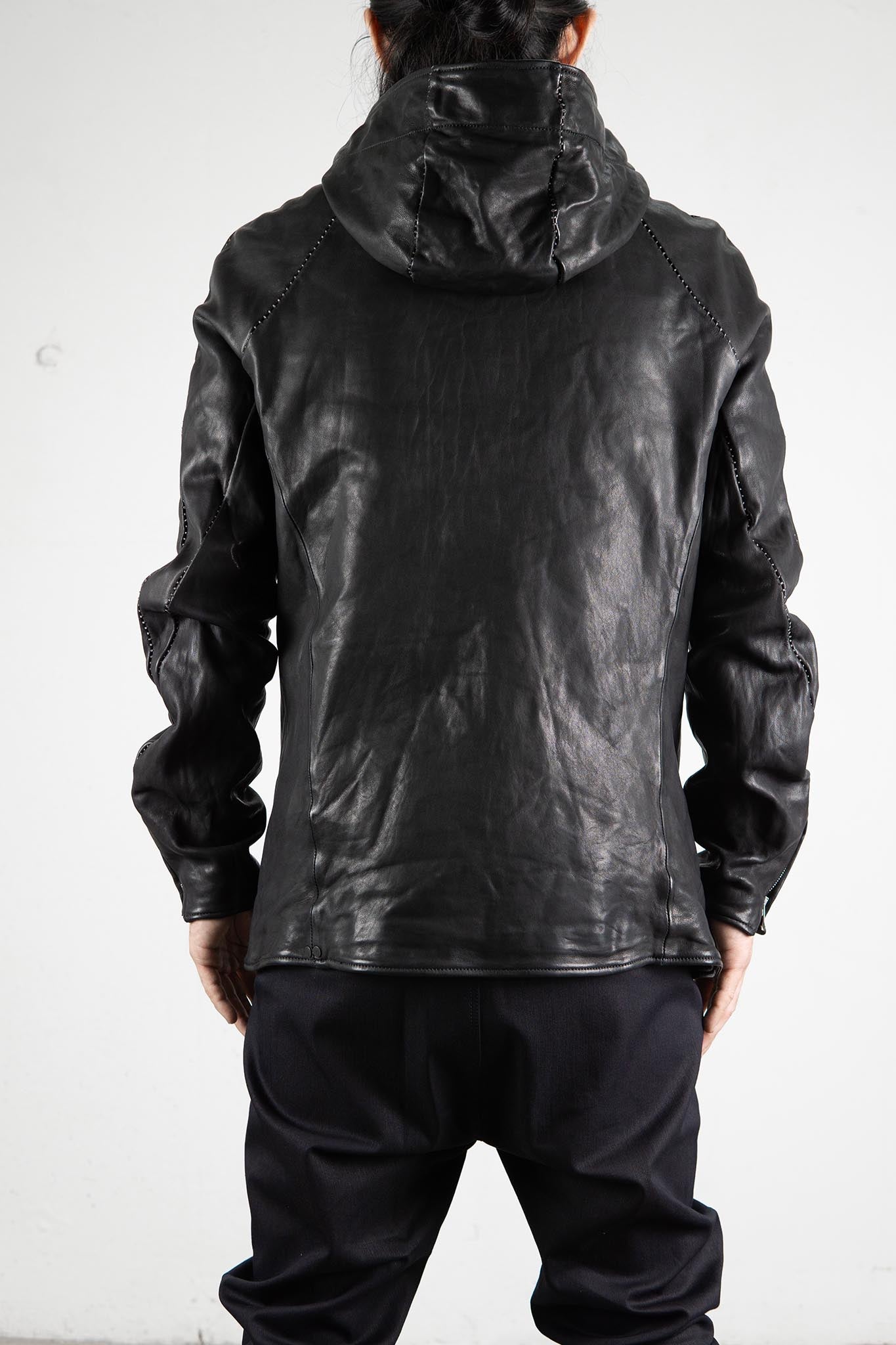 HEAVY WEIGHT SHEEP LEATHER ZIP FRONT HOODED BLOUSON LINED SJ-4