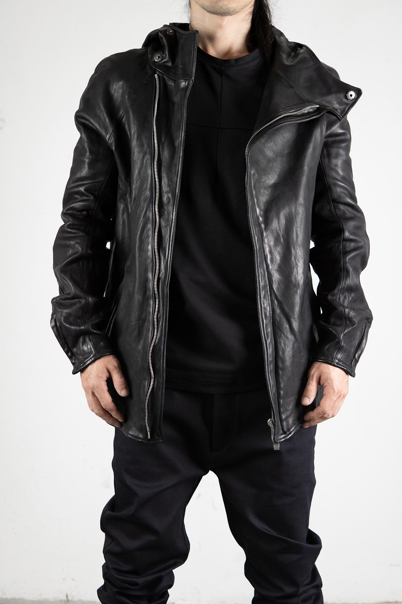 HEAVY WEIGHT SHEEP LEATHER ZIP FRONT HOODED BLOUSON LINED SJ-4