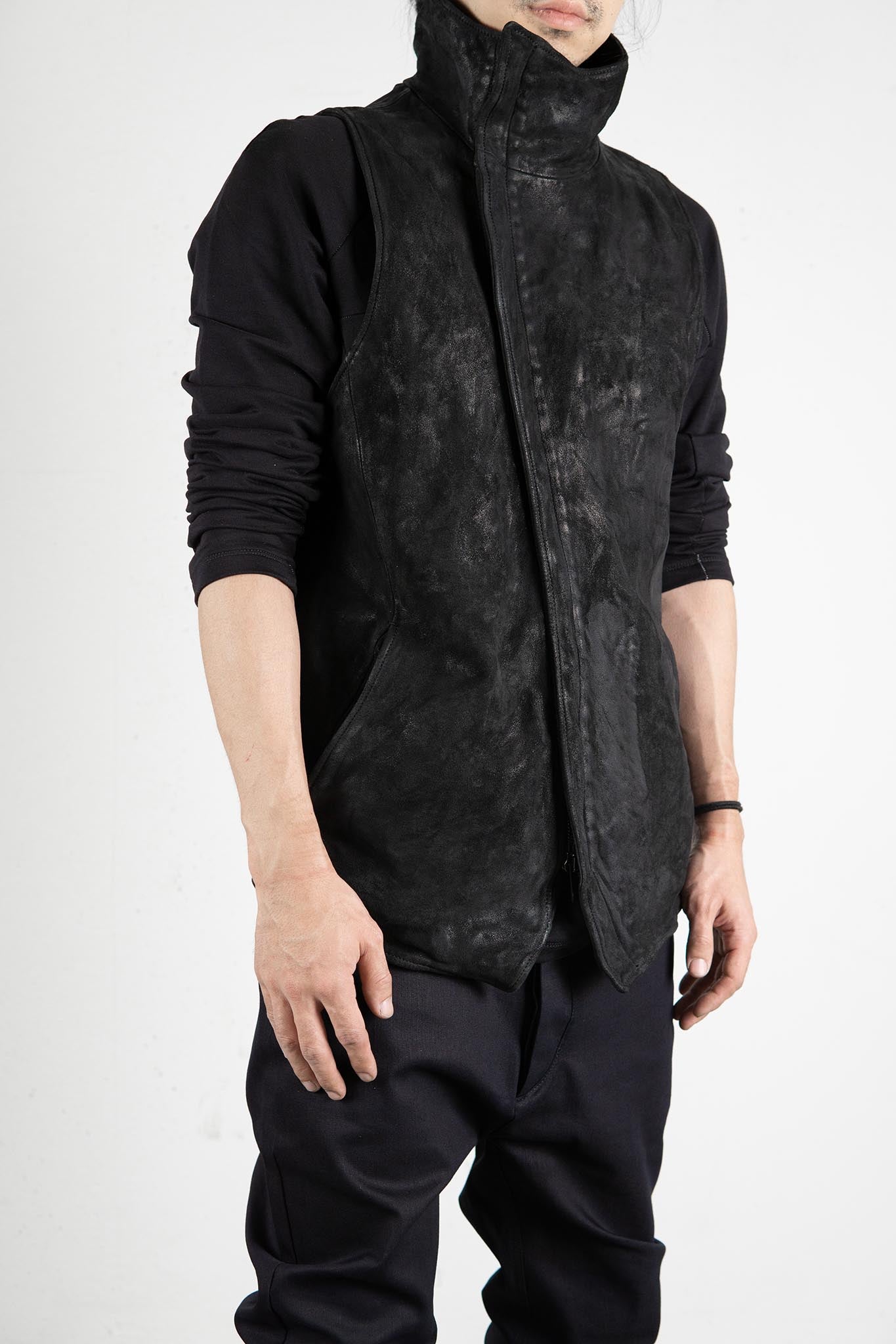 HEAVY WEIGHT SHEEP LEATHER HIGH COLLAR ZIP VEST LINED HV-1