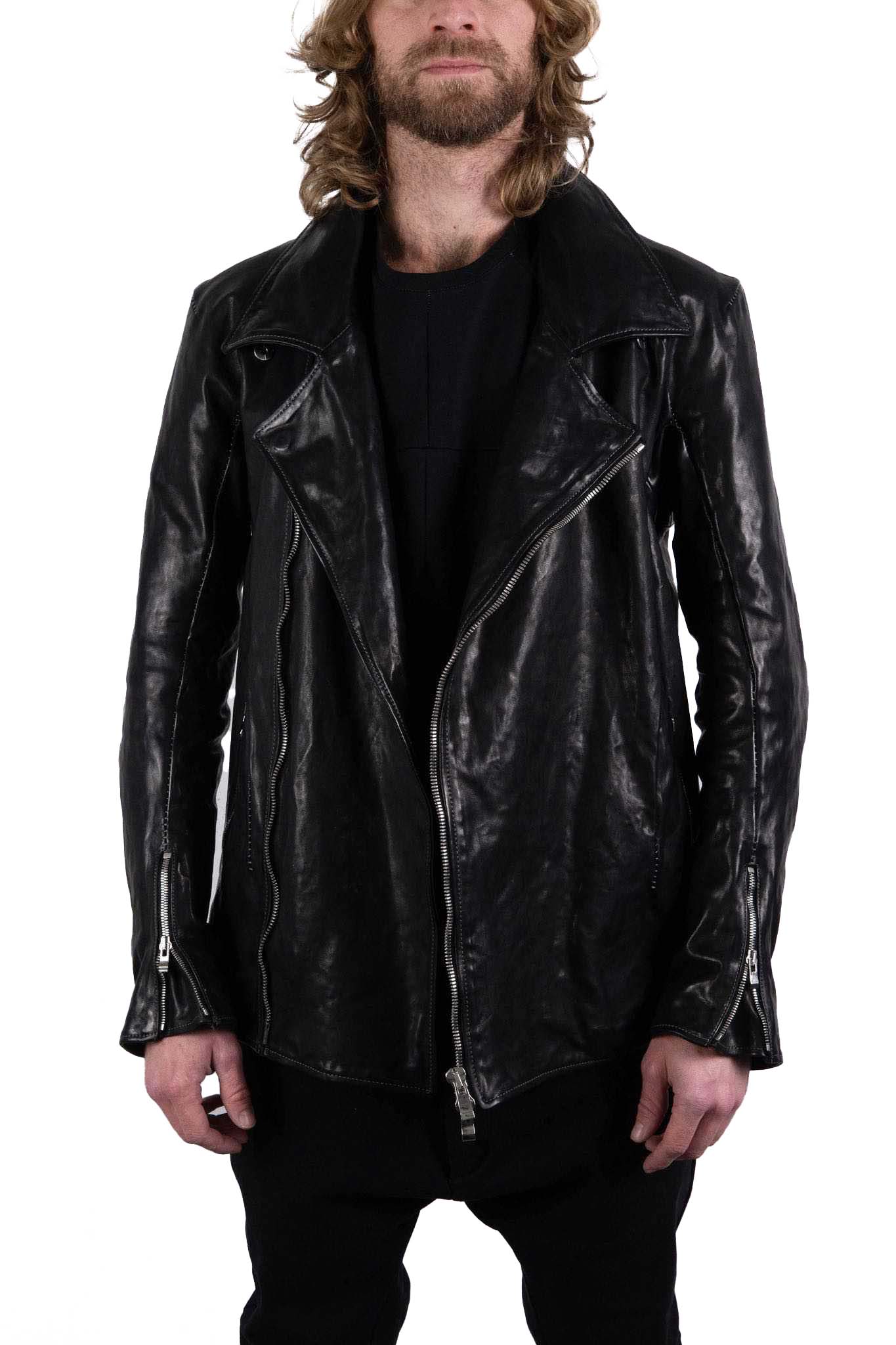 HORSE LEATHER DOUBLE BREAST MOTO DARTS SHOULDER BLOUSON LINED JB-3