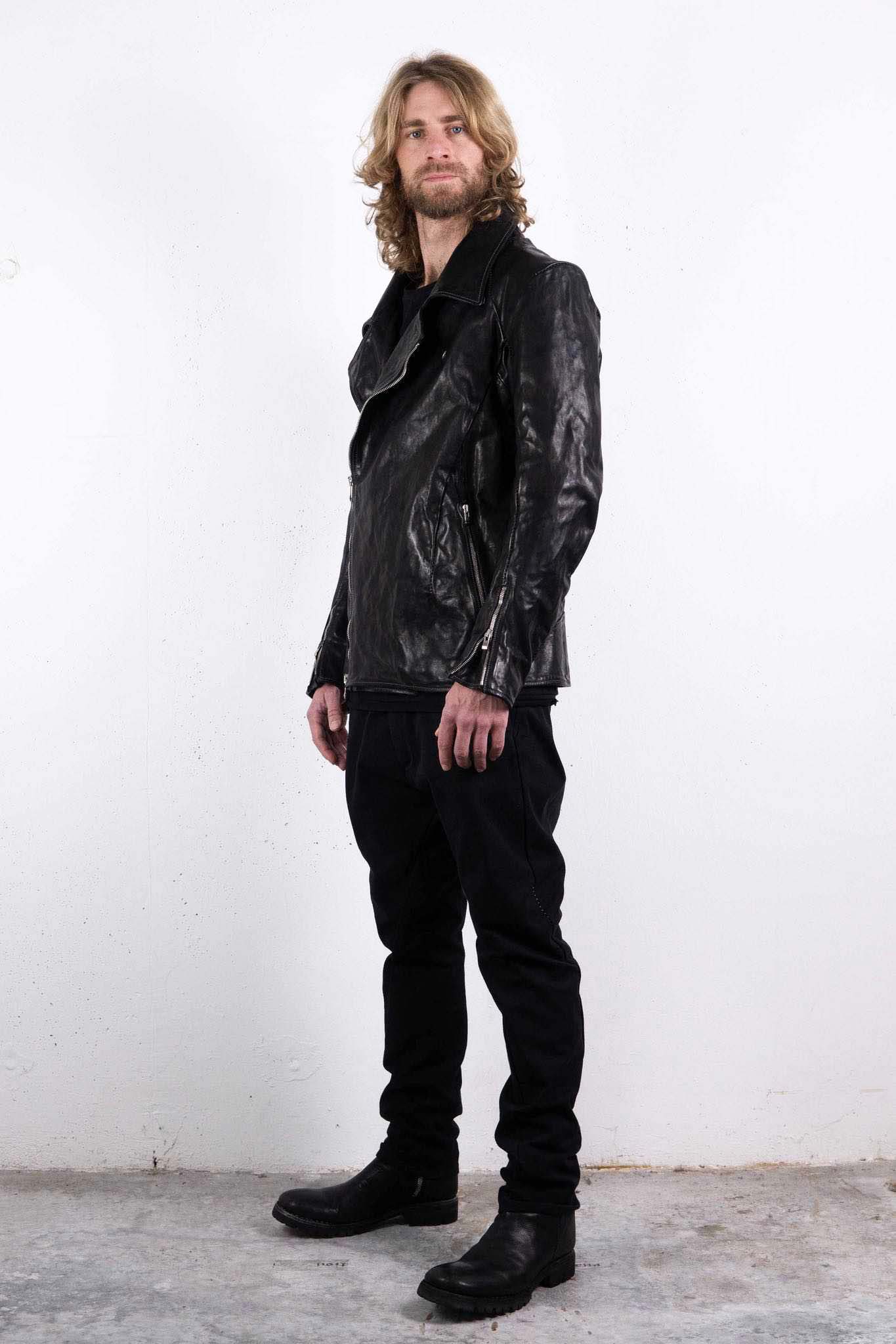 HORSE LEATHER DOUBLE BREAST MOTO DARTS SHOULDER BLOUSON LINED JB-3