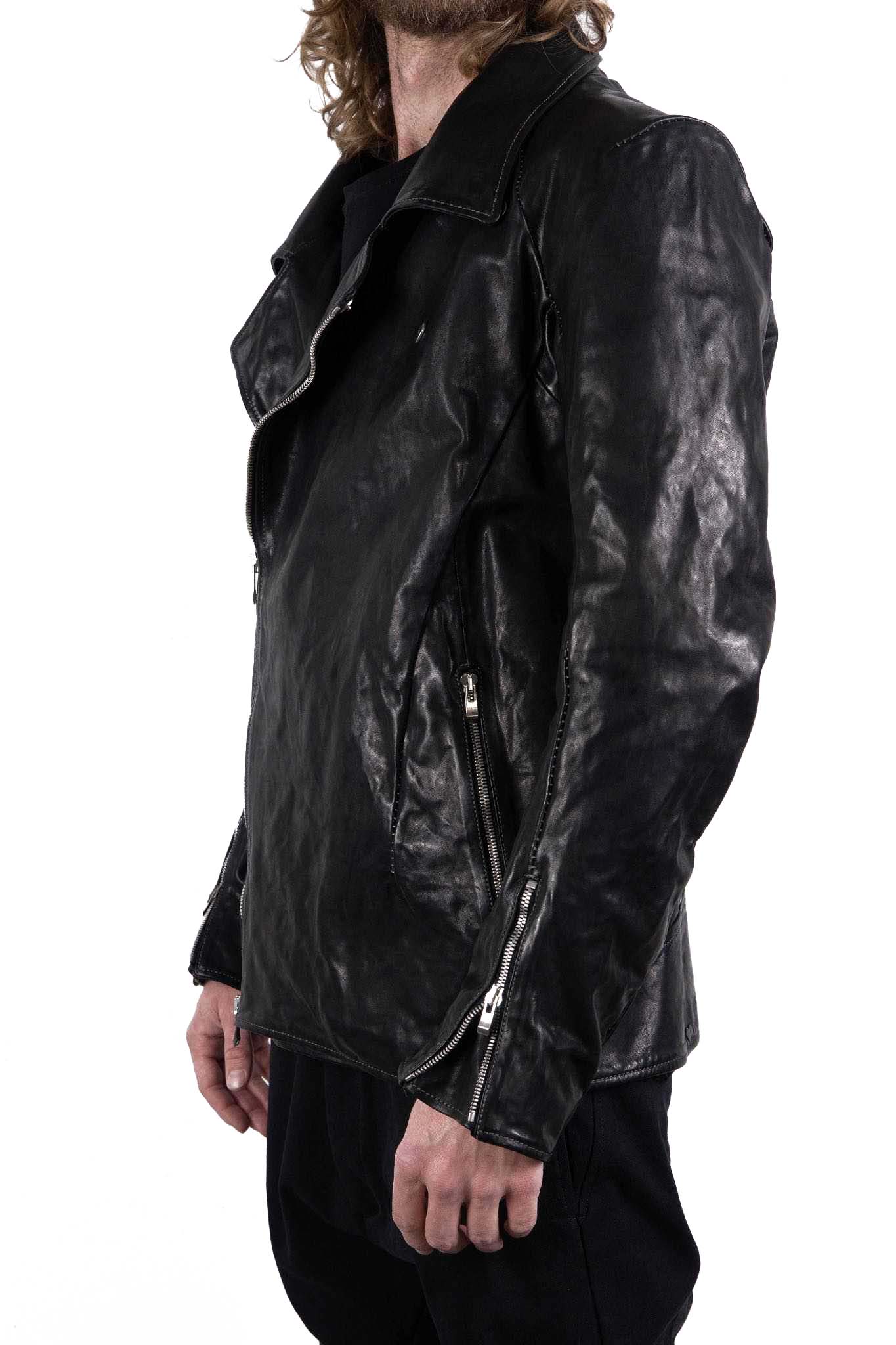 HORSE LEATHER DOUBLE BREAST MOTO DARTS SHOULDER BLOUSON LINED JB-3