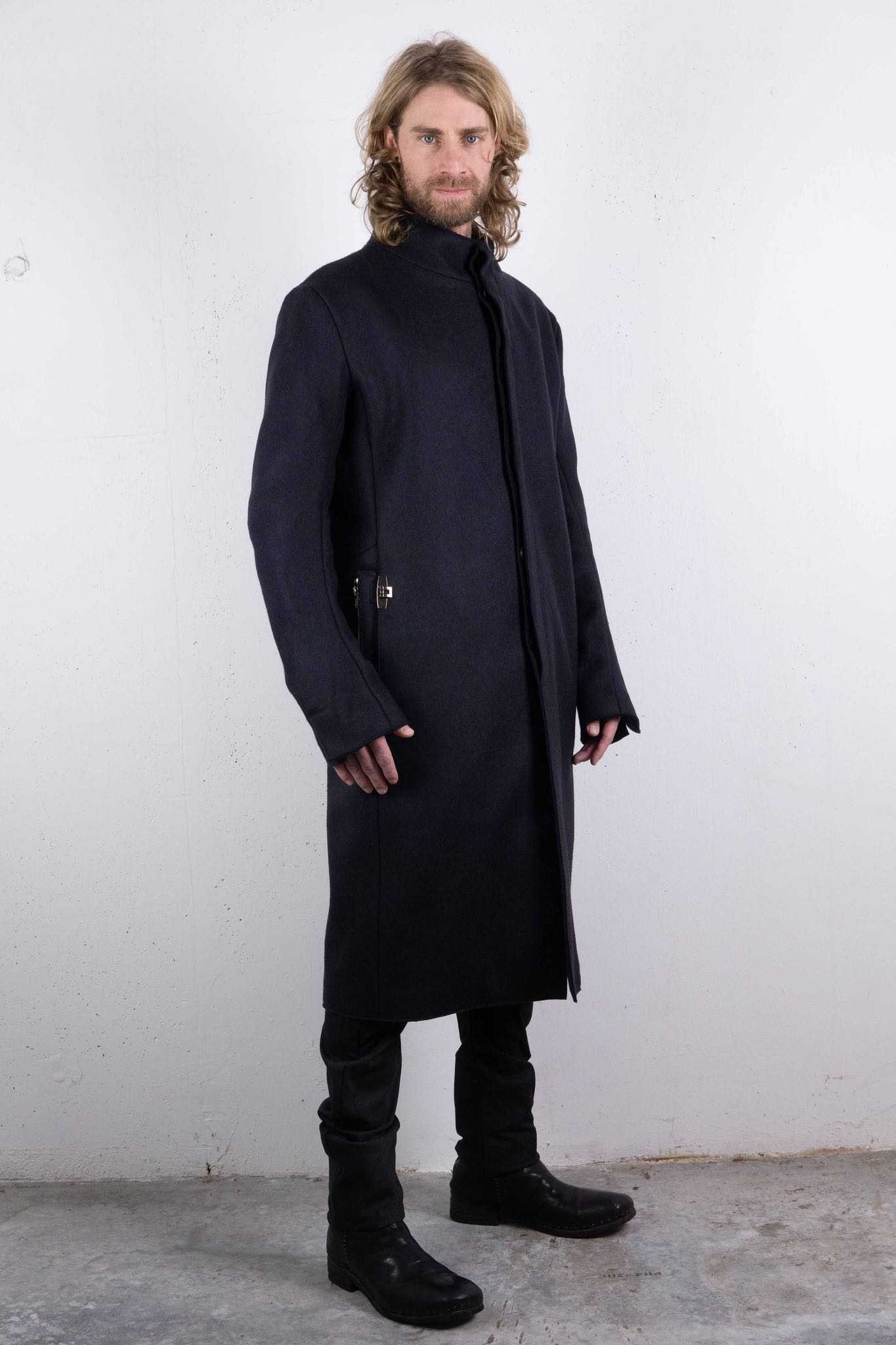 WOOL 100% HI NECK FRY FRONT COAT W/POCKET LINED JCP-2