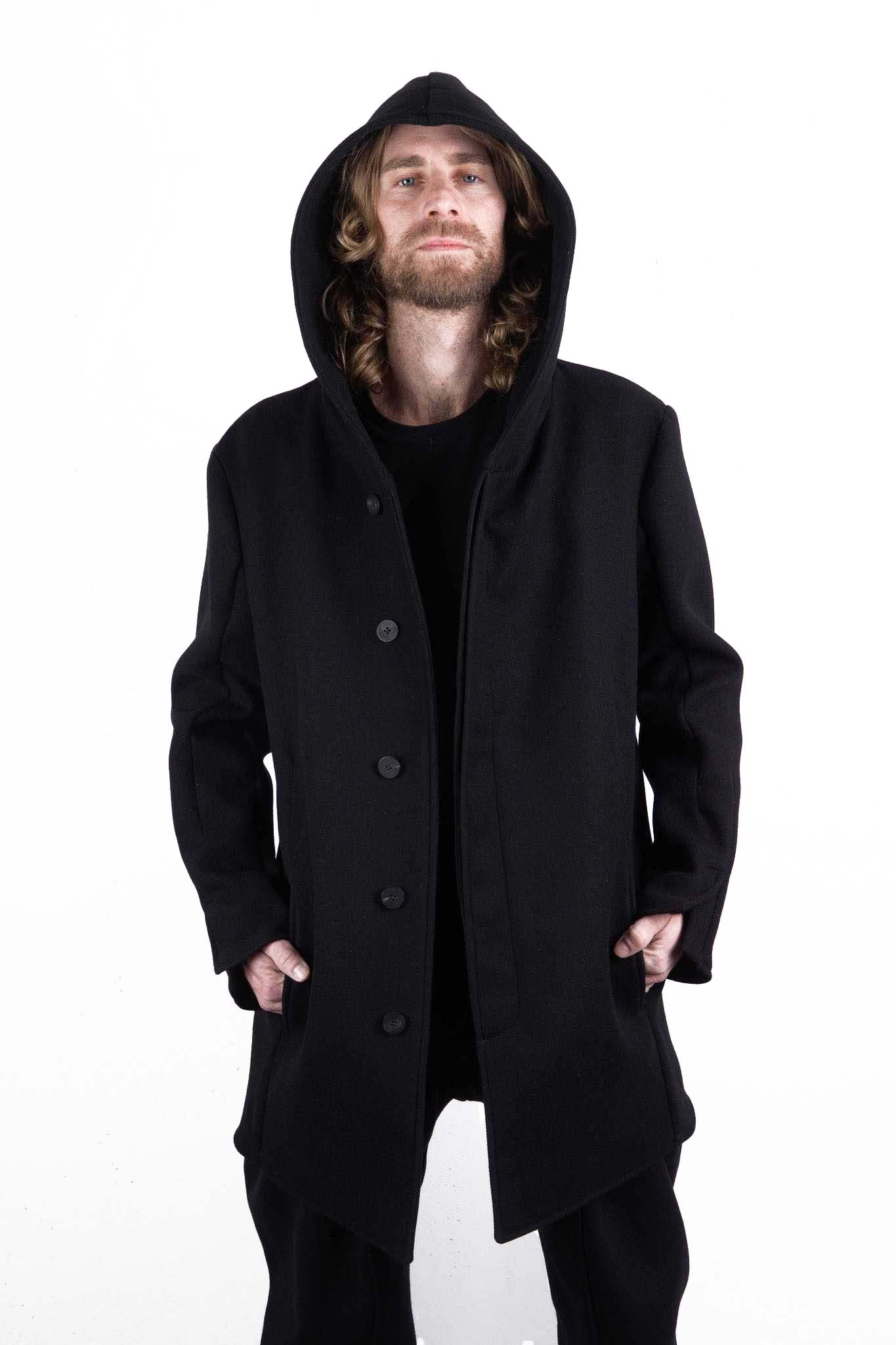 VIRGIN WOOL 100% W/BREAST HOODED BUTTON COAT LINED