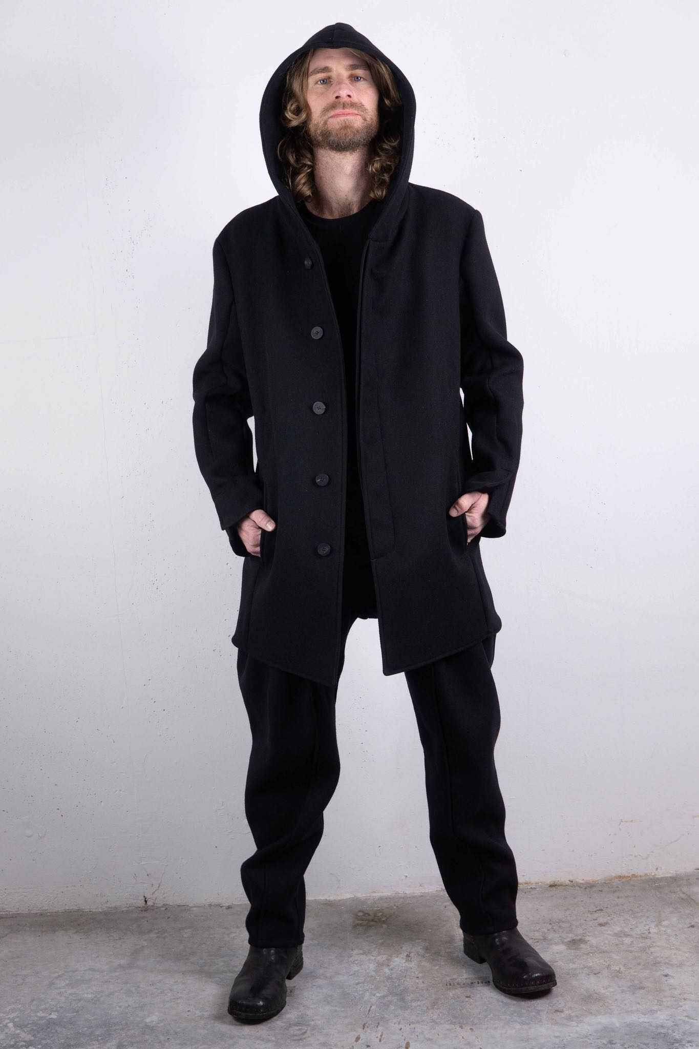 VIRGIN WOOL 100% W/BREAST HOODED BUTTON COAT LINED