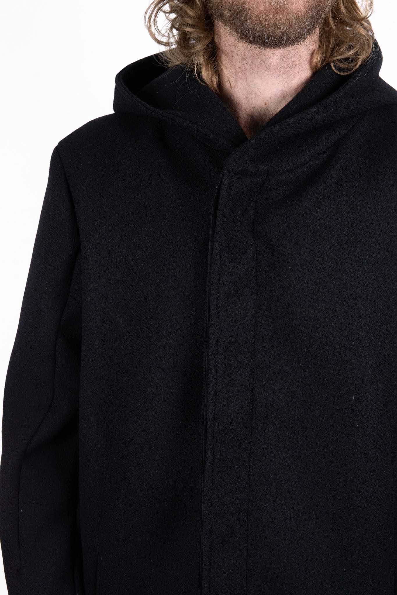 VIRGIN WOOL 100% W/BREAST HOODED BUTTON COAT LINED