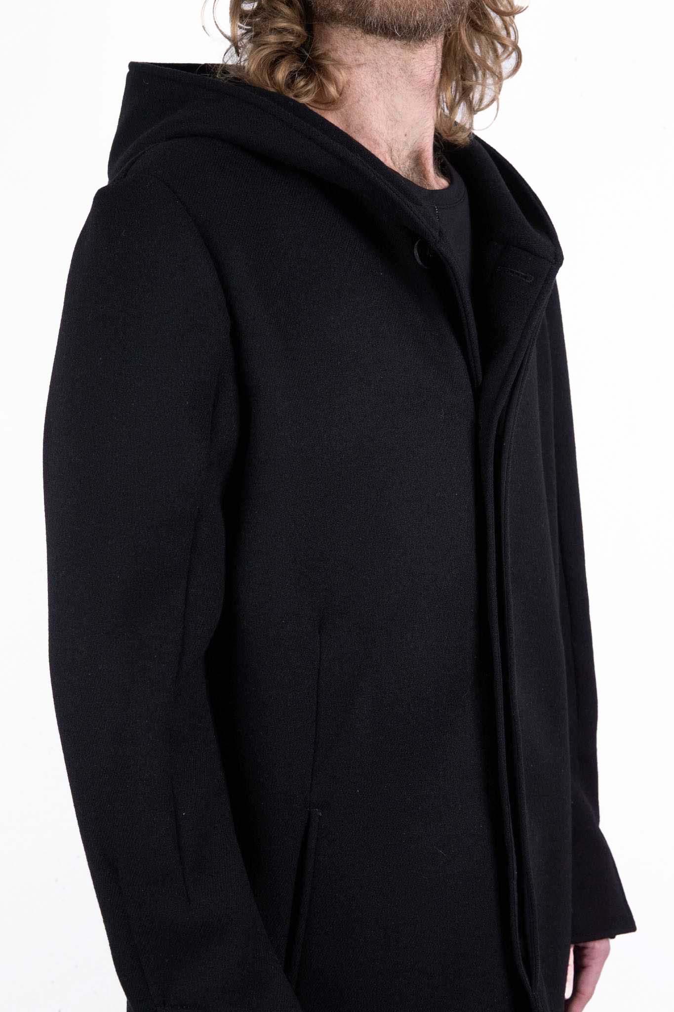 VIRGIN WOOL 100% W/BREAST HOODED BUTTON COAT LINED