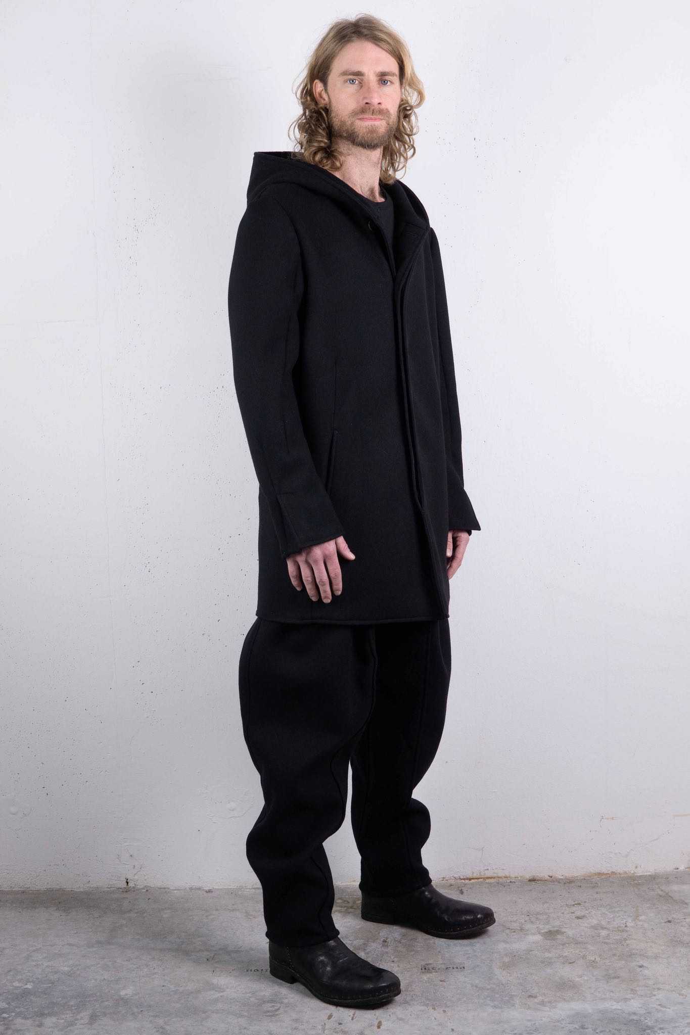 VIRGIN WOOL 100% W/BREAST HOODED BUTTON COAT LINED
