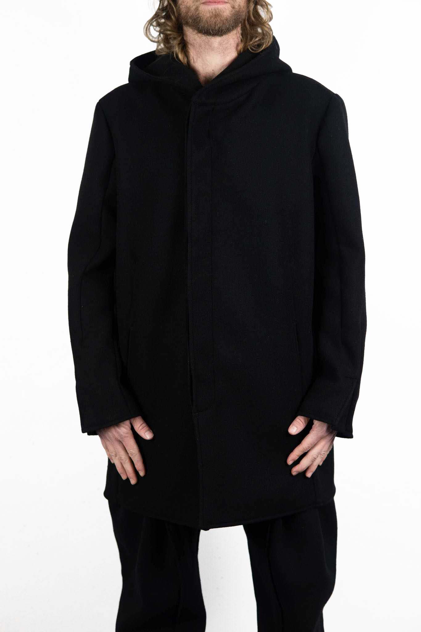 VIRGIN WOOL 100% W/BREAST HOODED BUTTON COAT LINED