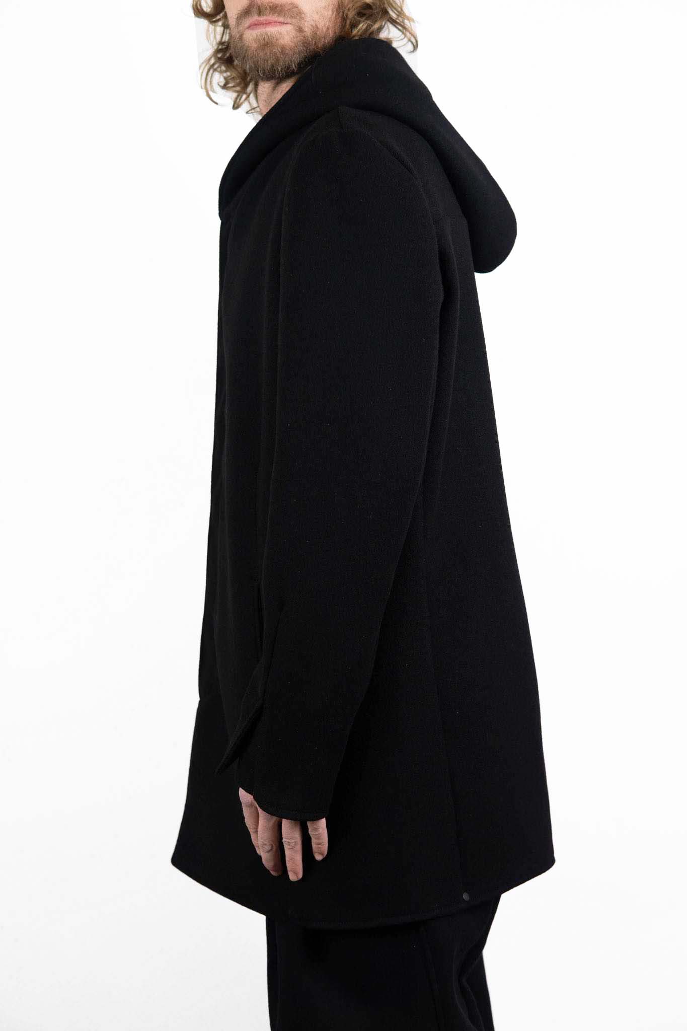 VIRGIN WOOL 100% W/BREAST HOODED BUTTON COAT LINED