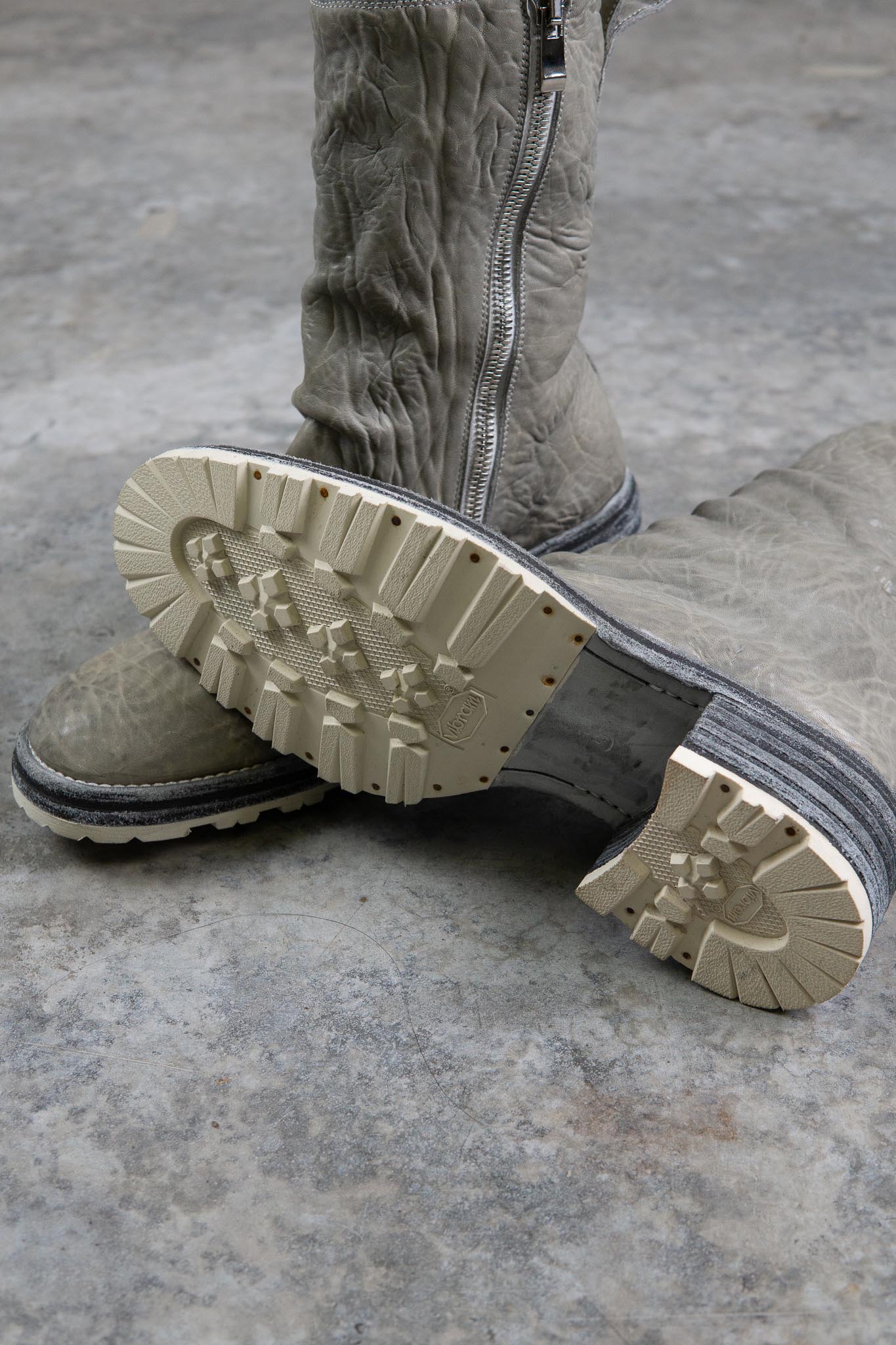 HORSE WHTE RG LEATHER SZ-1L SIDE ZIP LONG LINED #2LEATHER SOLES+VIBRAM  PIECE DYED