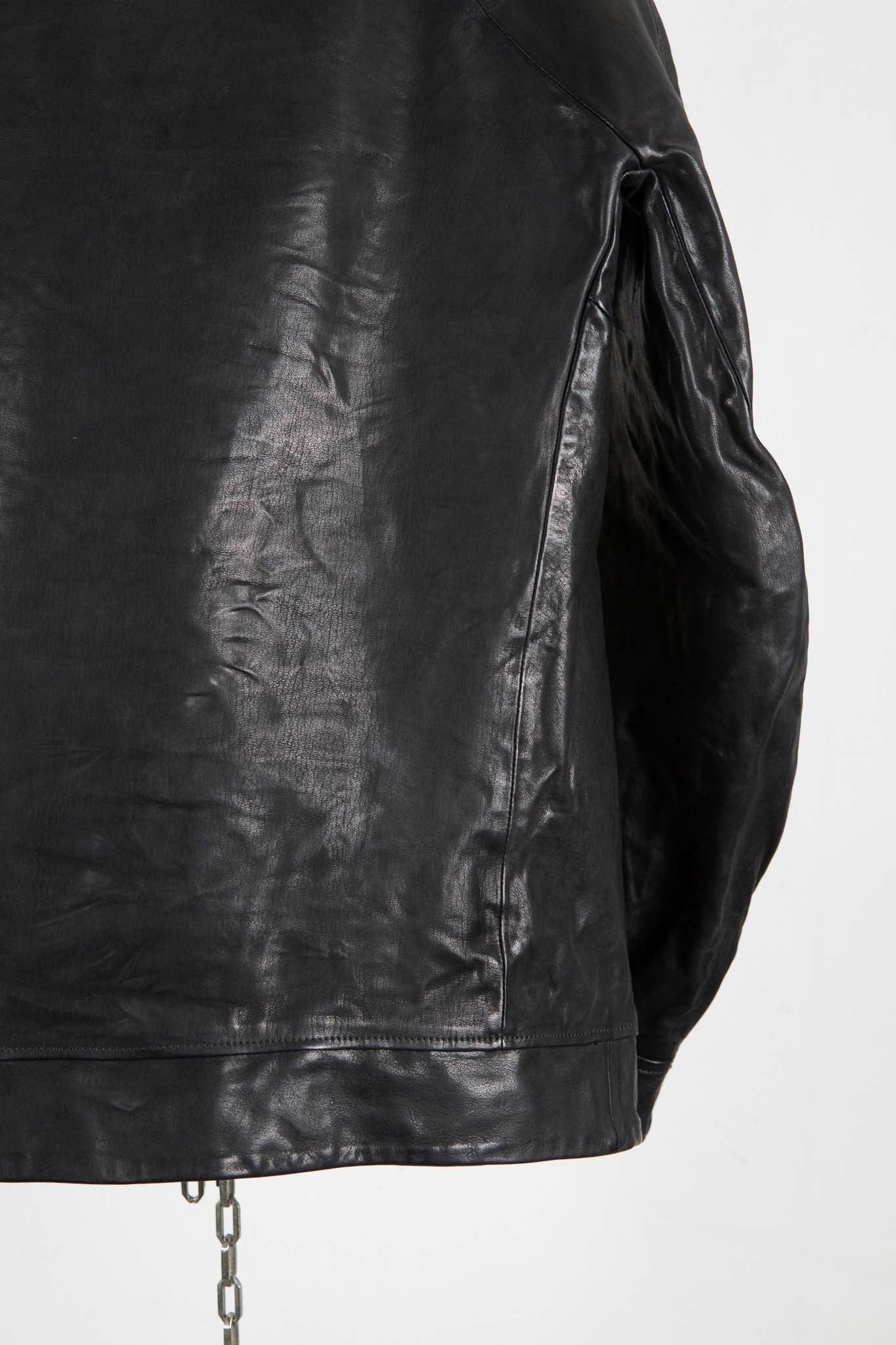 CALF SHOULDER LEATHER ZIP FRONT BLOUSON LINED　SJ-1