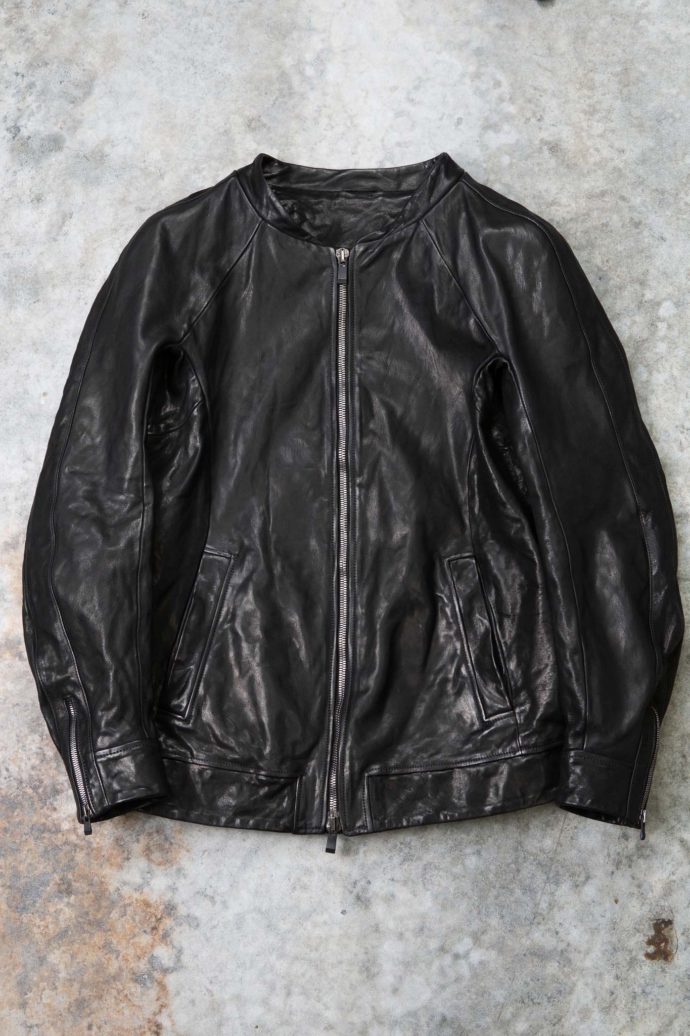 CALF SHOULDER LEATHER ZIP FRONT BLOUSON LINED　SJ-1