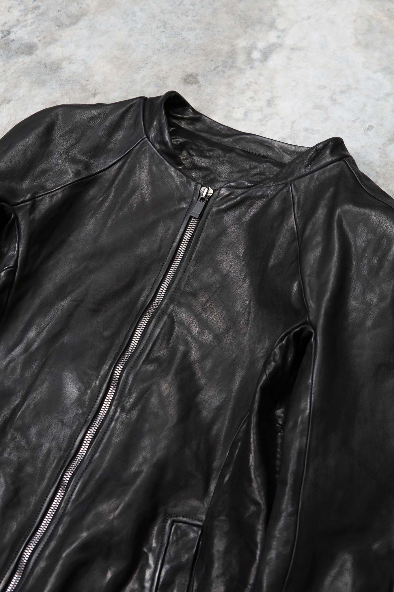 CALF SHOULDER LEATHER ZIP FRONT BLOUSON LINED　SJ-1