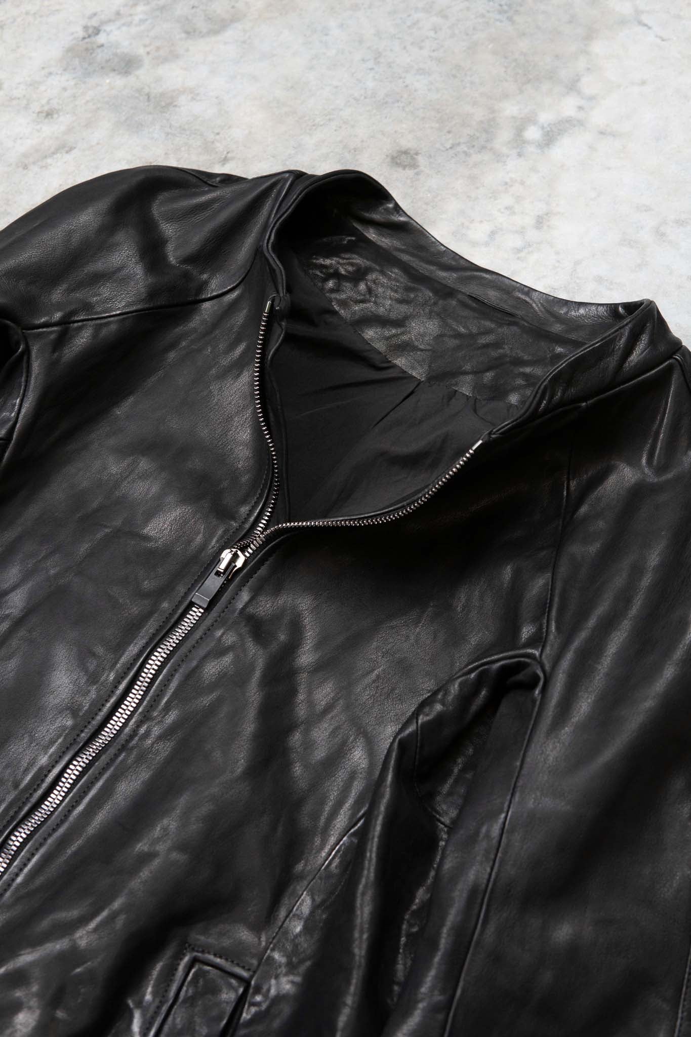 CALF SHOULDER LEATHER ZIP FRONT BLOUSON LINED　SJ-1