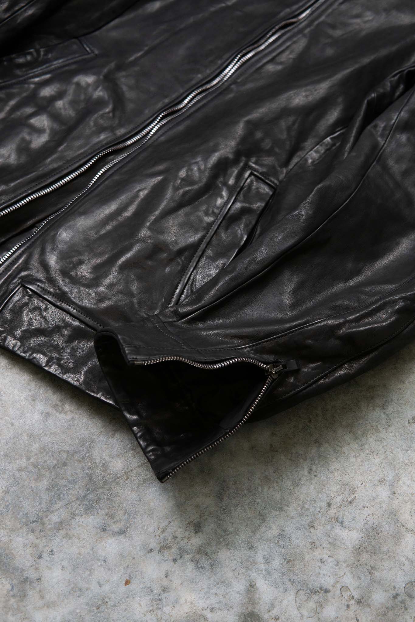 CALF SHOULDER LEATHER ZIP FRONT BLOUSON LINED　SJ-1