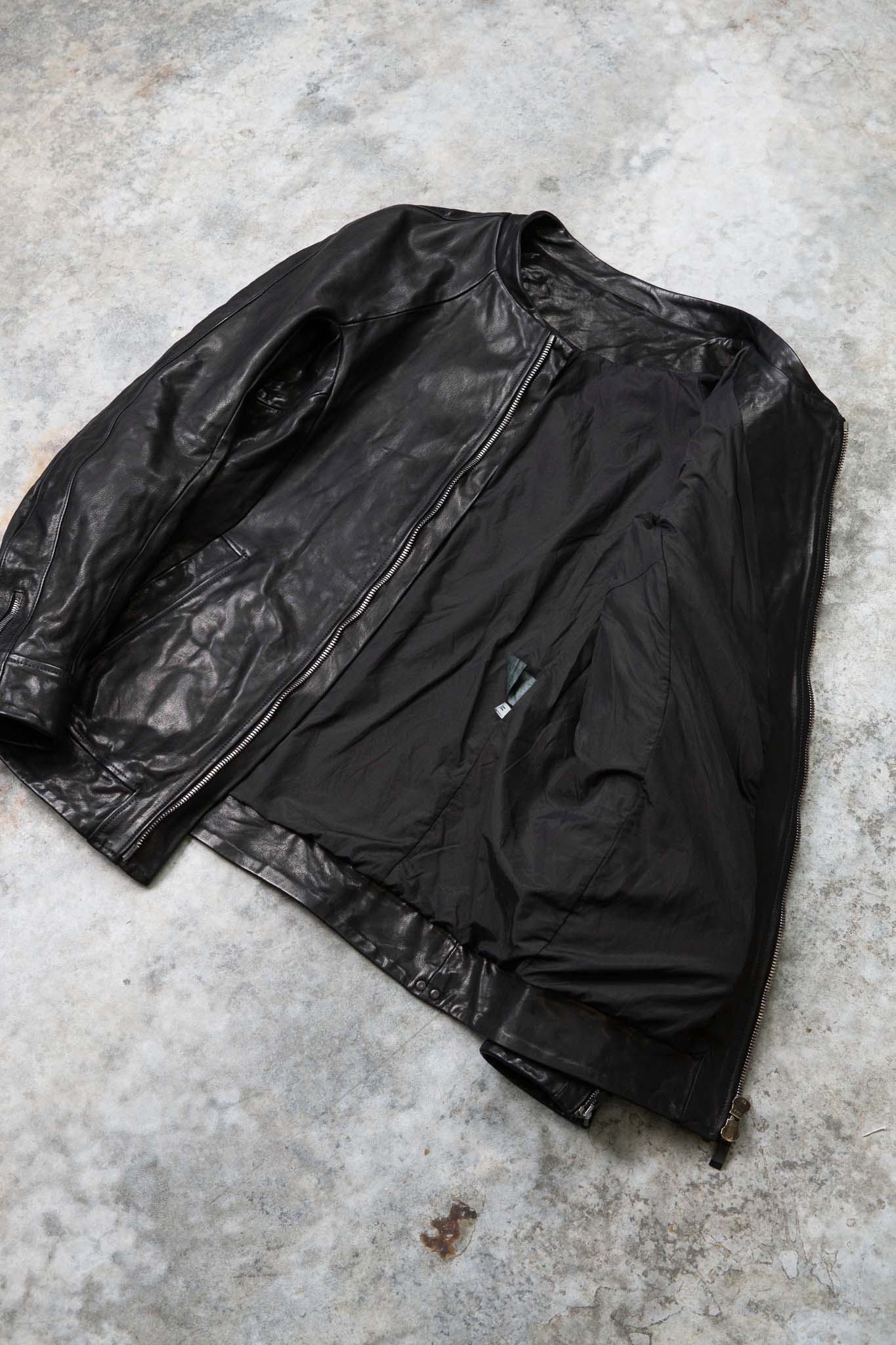 CALF SHOULDER LEATHER ZIP FRONT BLOUSON LINED　SJ-1