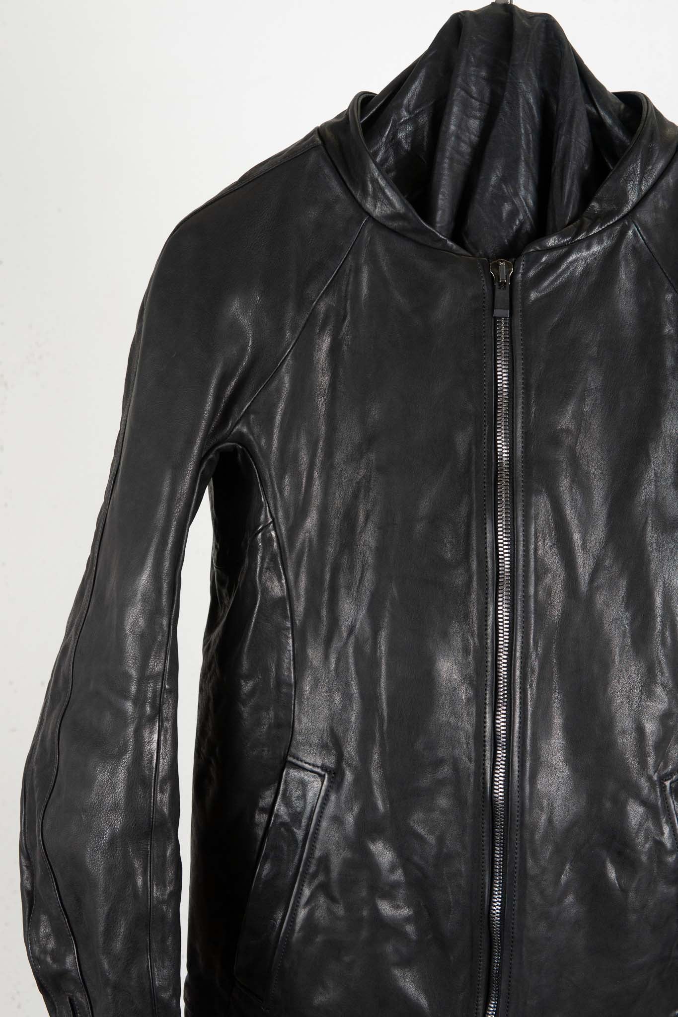 CALF SHOULDER LEATHER ZIP FRONT BLOUSON LINED　SJ-1