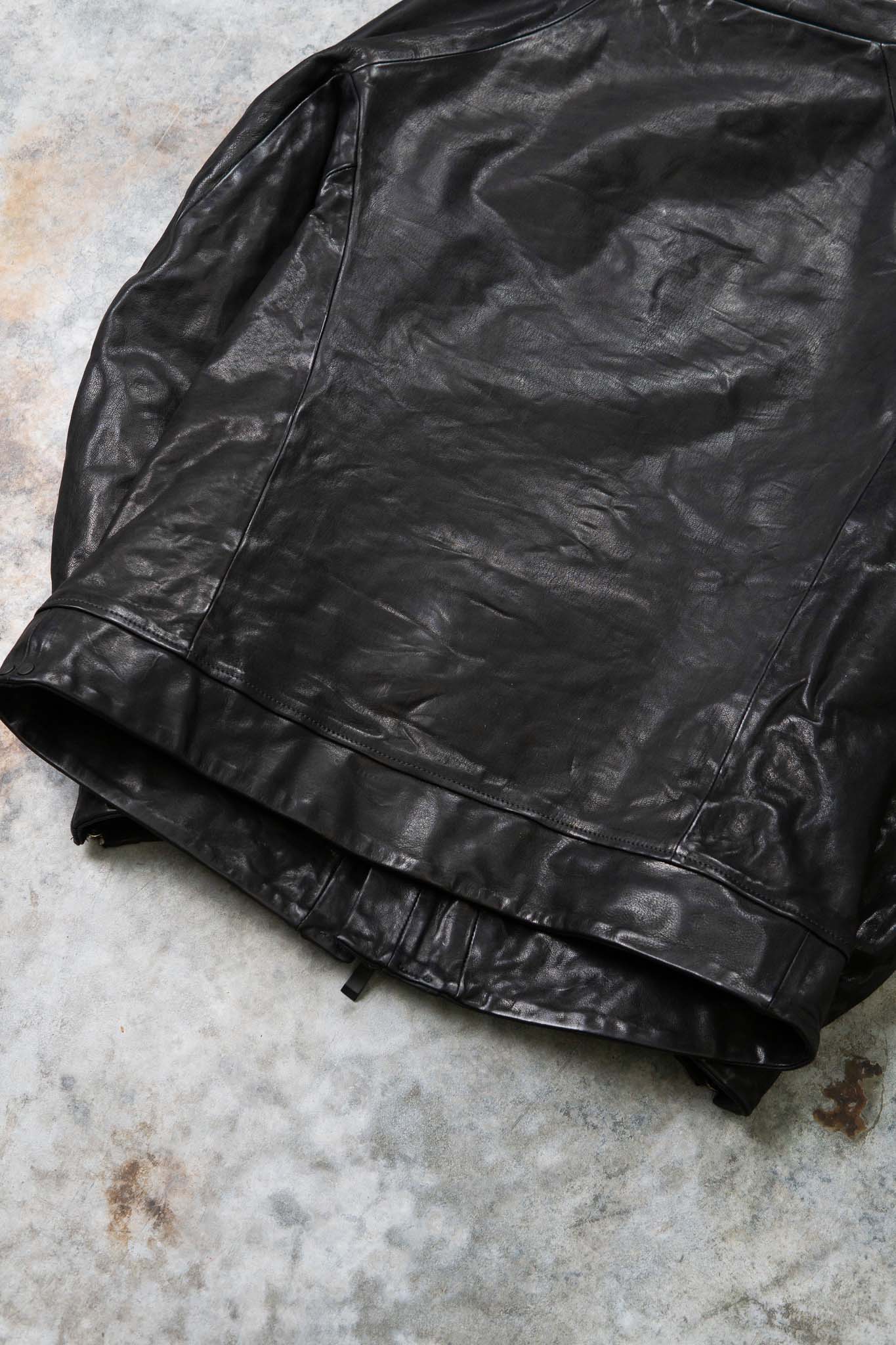 CALF SHOULDER LEATHER ZIP FRONT BLOUSON LINED　SJ-1