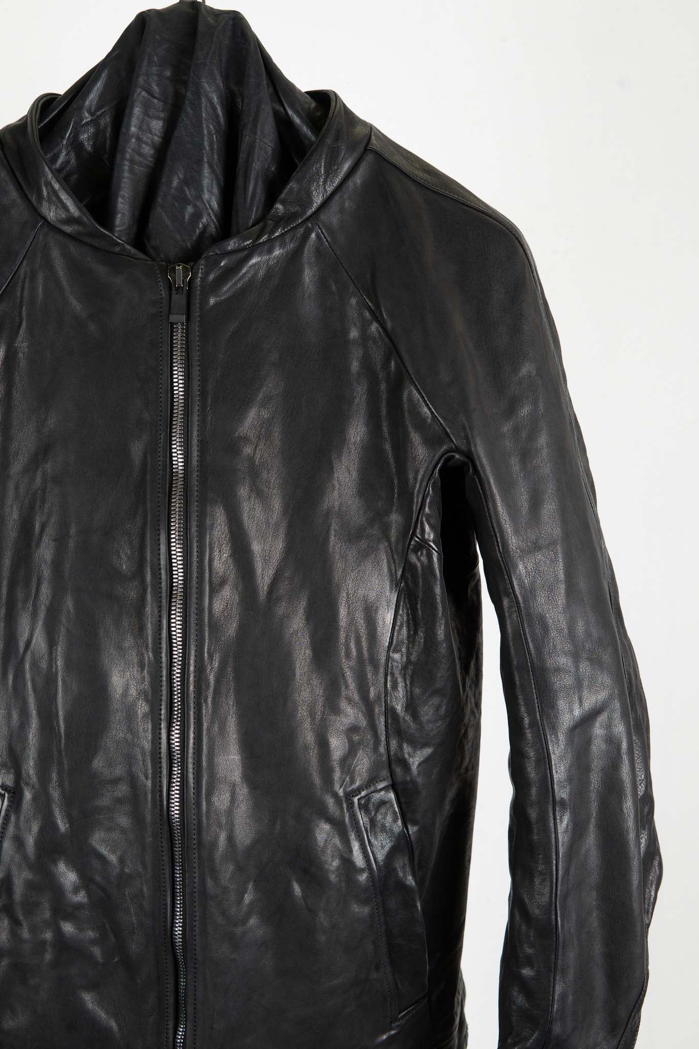 CALF SHOULDER LEATHER ZIP FRONT BLOUSON LINED　SJ-1
