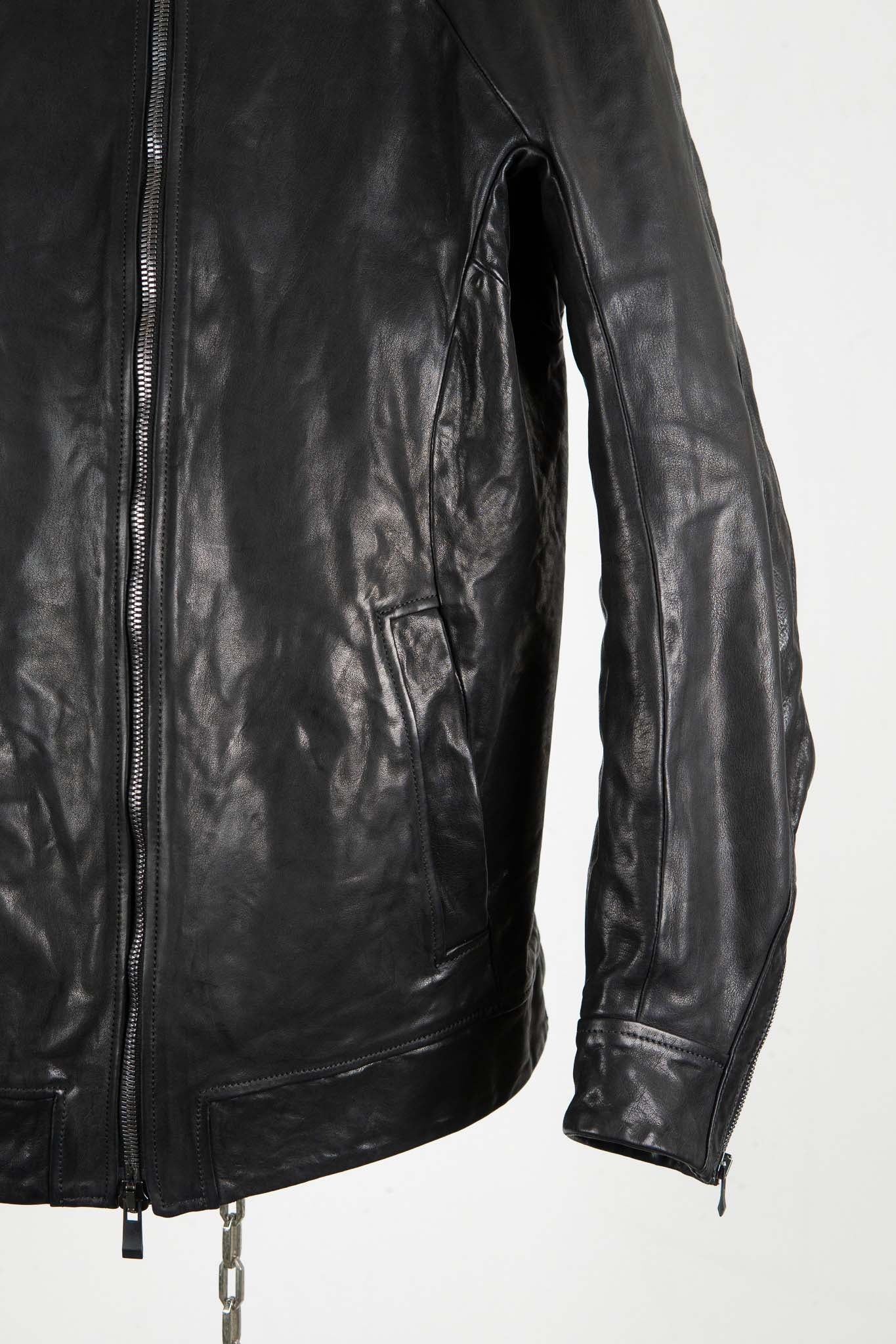 CALF SHOULDER LEATHER ZIP FRONT BLOUSON LINED　SJ-1