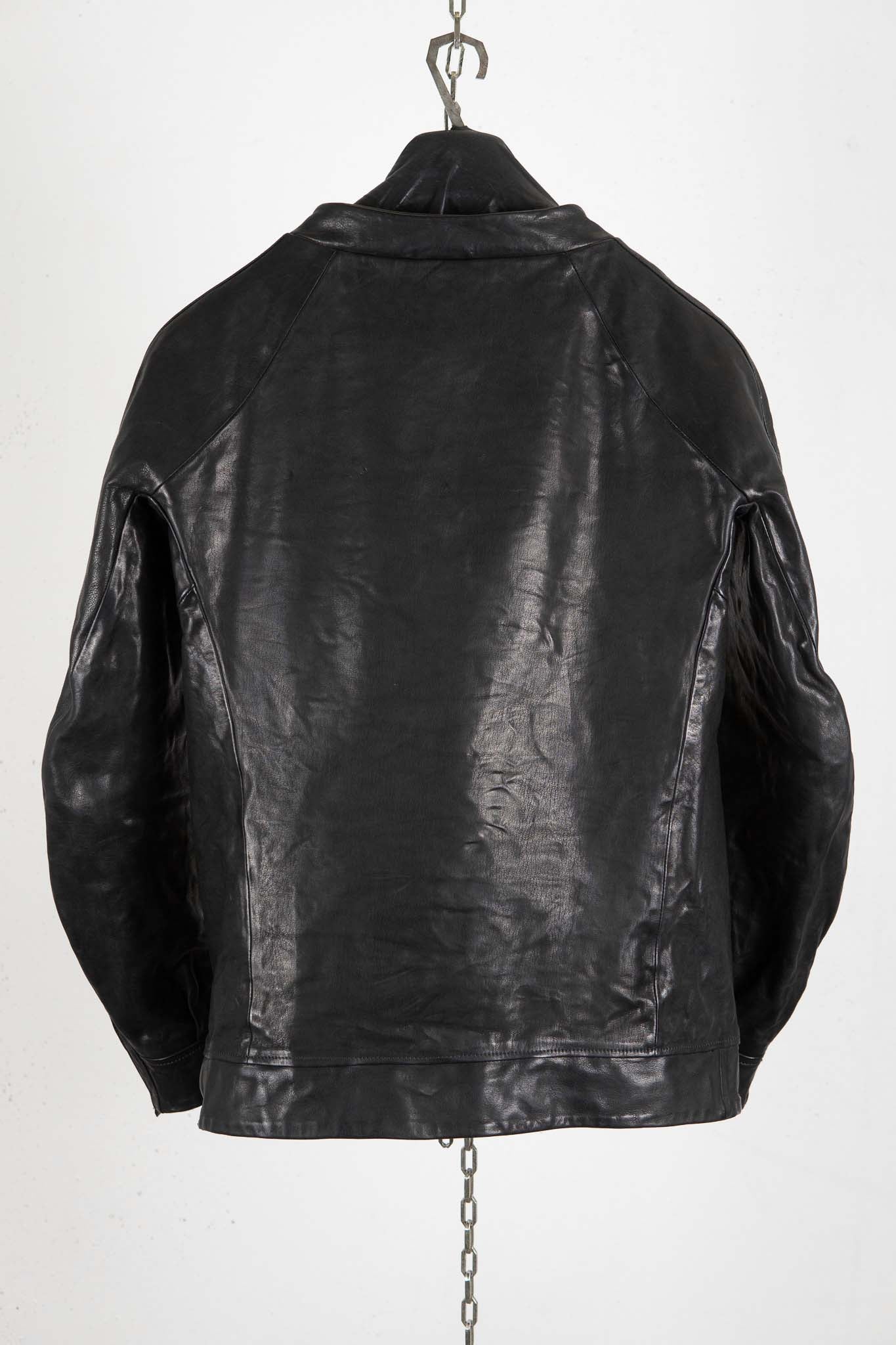 CALF SHOULDER LEATHER ZIP FRONT BLOUSON LINED　SJ-1