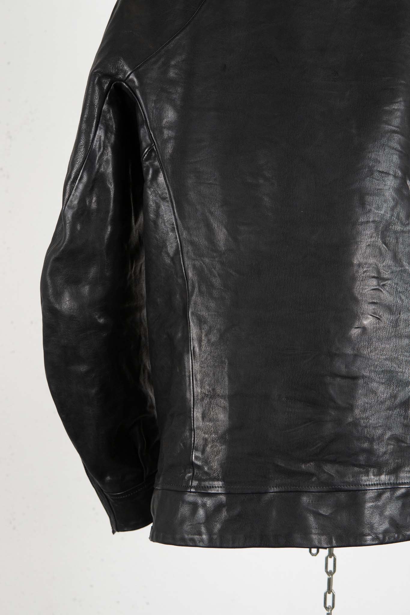 CALF SHOULDER LEATHER ZIP FRONT BLOUSON LINED　SJ-1